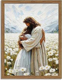 Framed 3D Textured Jesus Embracing Woman Wall Art, Jesus Hugging Woman W...