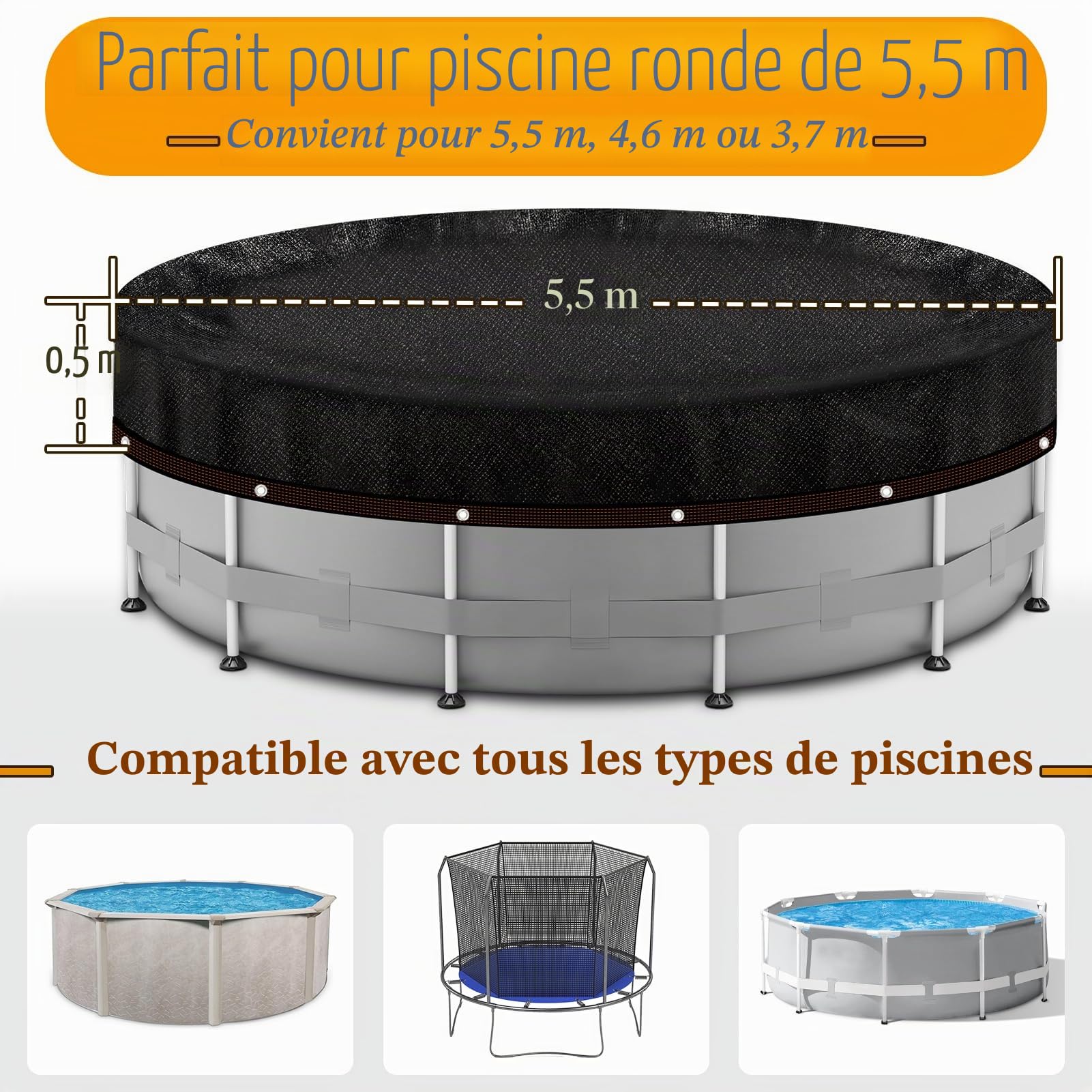 Bâche Ronde en Maille pour Attraper Les Feuilles, bâche en Maille avec œillets, Protection Solaire de Jardin résistante de 5,5 m (Housse Uniquement)