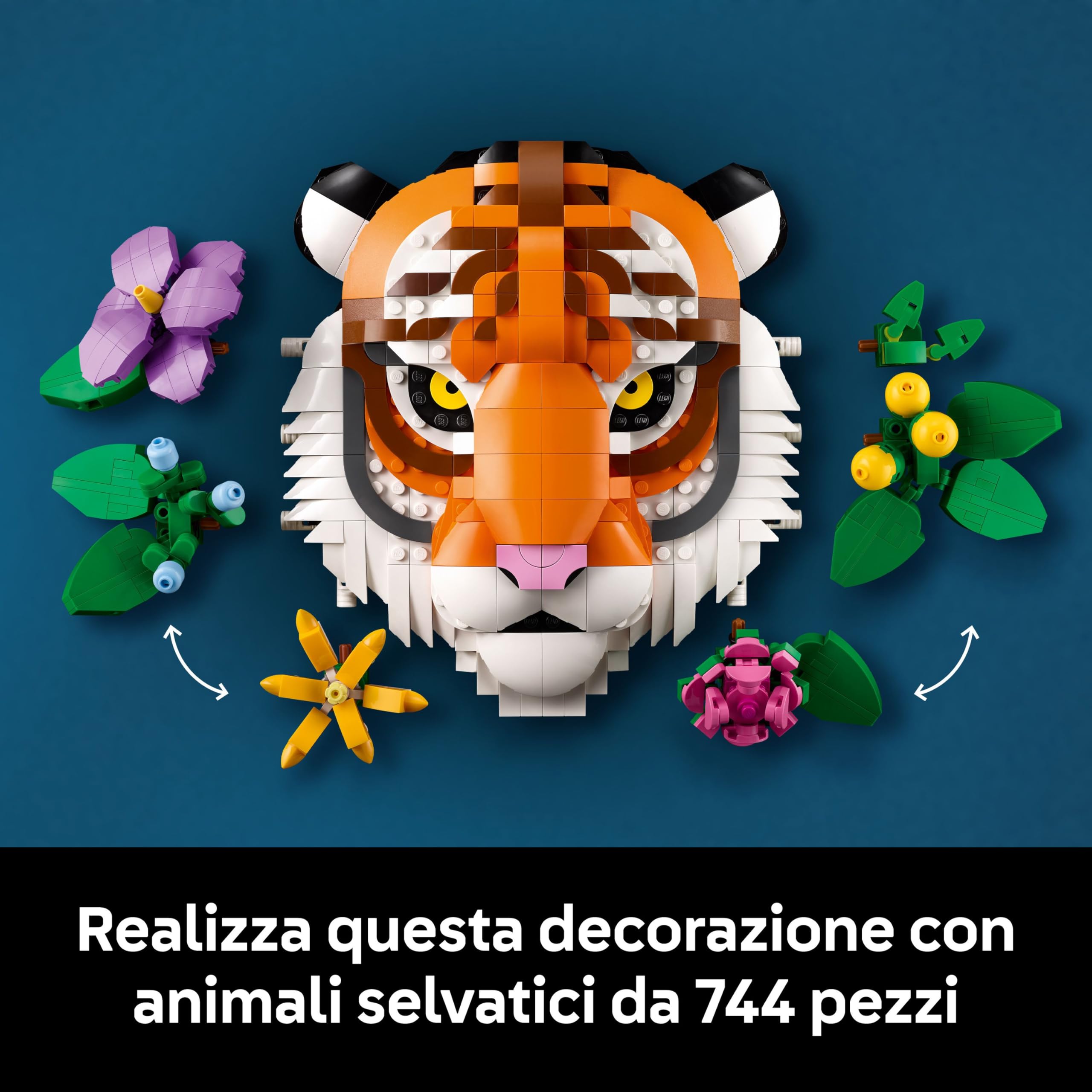 LEGO Art Collezione Animali - Tigre - Animale 3D da Costruire con Fiori e Piante Botaniche Decorative - Set di Decorazioni per Casa o Ufficio Fai da Te per Adulti - Idea Regalo Creativa - 31217 | Pittura animale 3D costruibile, fiori decorativi, set di ar
