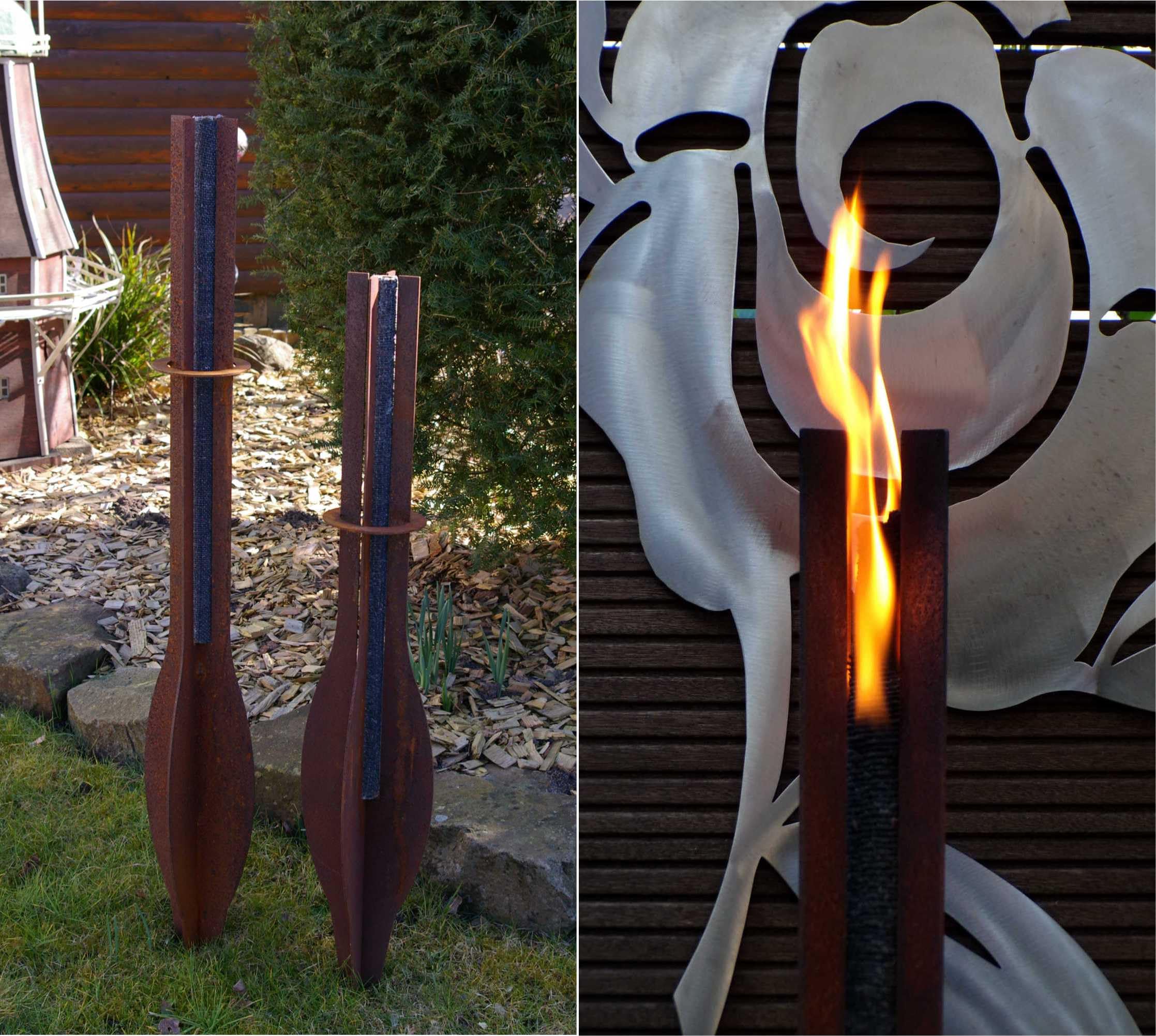 Gartenfackel in [ Edelrost-Patina ] STEELFIRE XD120 Wachsfackeln Fackel Fackelhalter Feuerkorb Leskow Metalldesign