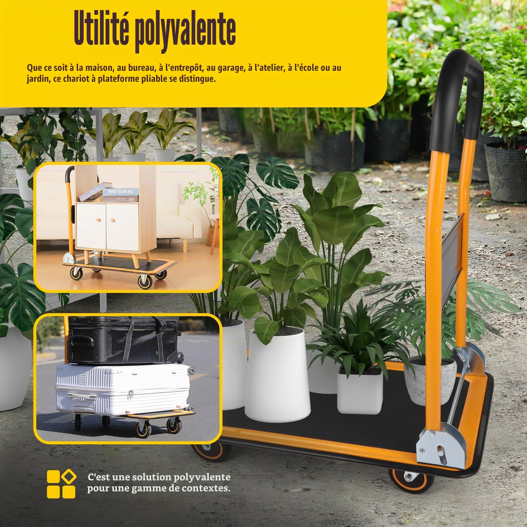 MaxWorks 80876 Chariot à plateforme pliable pour camion, capacité 158,7 kg, noir et jaune : 73 x 47,6 x 83,8 cm