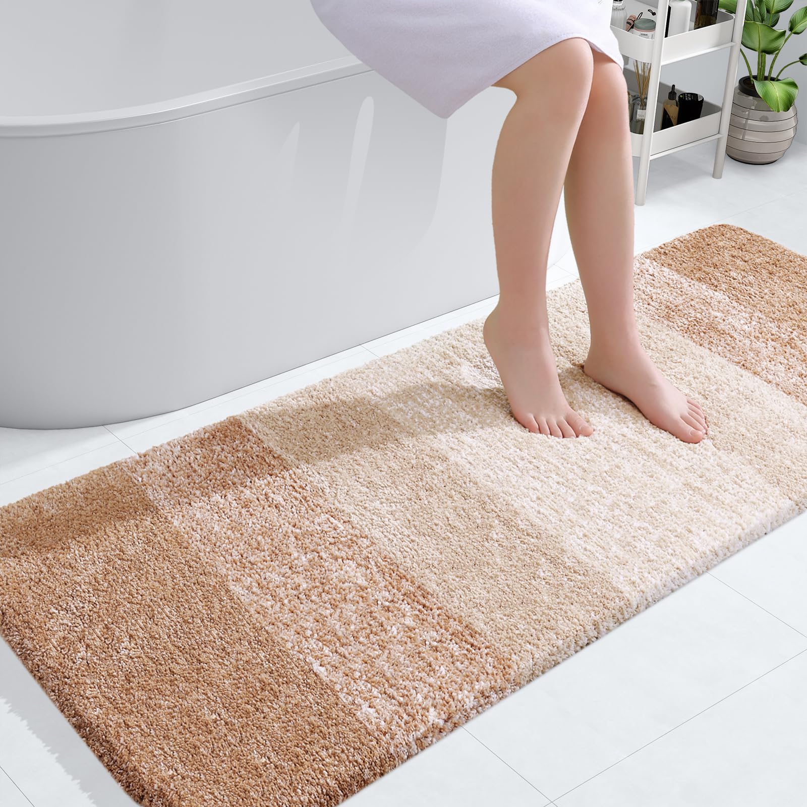 OLANLY Bathroom Runner Rug 54x24, Extra Soft Absorbent Microfiber Bath Rugs | Beige, Non-Slip Quick-Drying Rubber Backing, Machine Washable Long Bath Mat for Floor, Tub and Shower, Home Decor Accessories