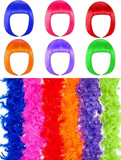 Taiyin 12 Pcs St Patrick Short Bob Wigs and Feather Boas,Multicolor