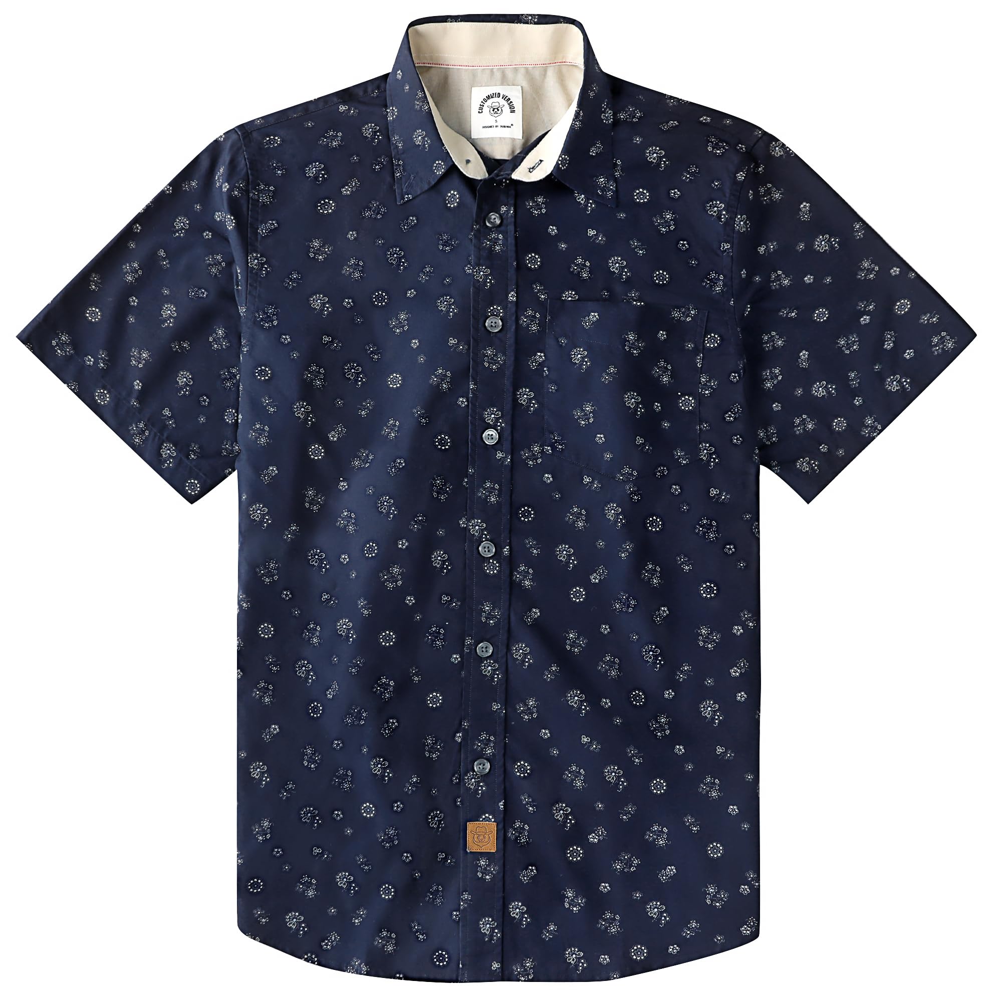 Dubinik® Mens Short Sleeve Button Down Shirts 100% Cotton Plaid Men's Casual Button-Down Shirts with Pocket