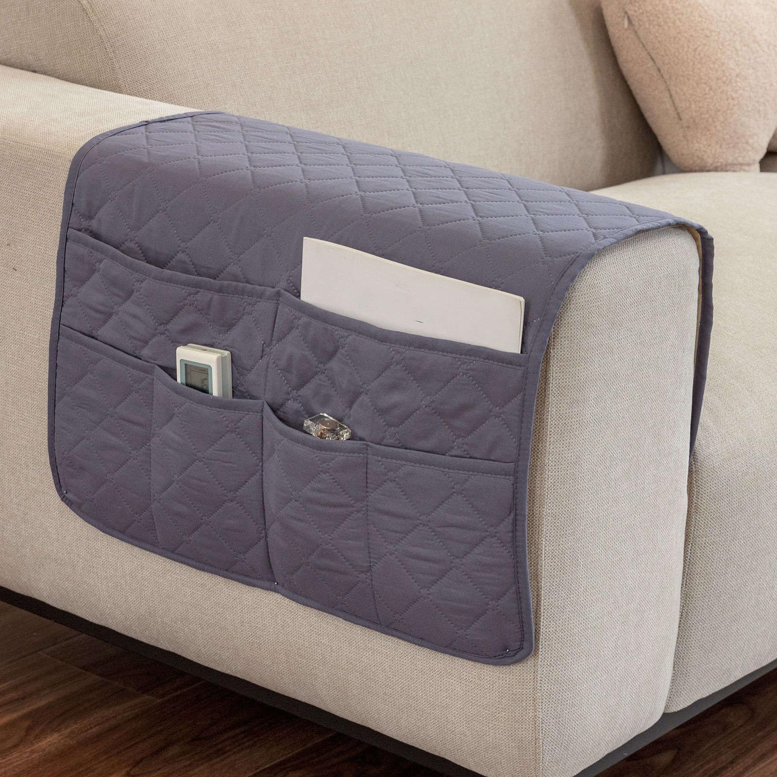 Uxcell Non-Slip Sofa Armrest Organizer With 6 Pockets - Holds Remote, Phone, Books, Gray - View #10