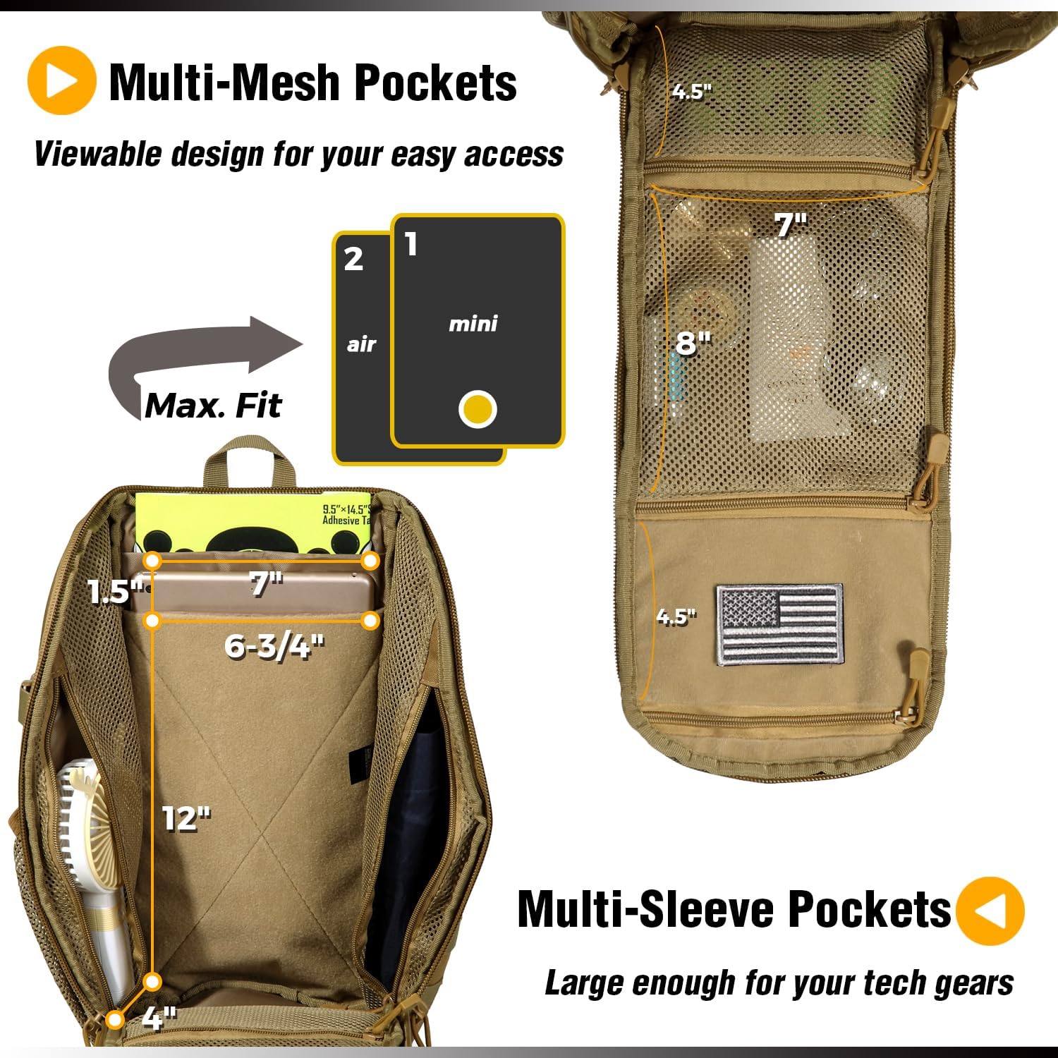 DBTAC Tactical Personal Defense EDC Bags & Packs | 10L Military Shoulder Backpack with Sling for Concealed Carry, Range, Travel, Hiking, Outdoor Sports (Brown) - Image 6