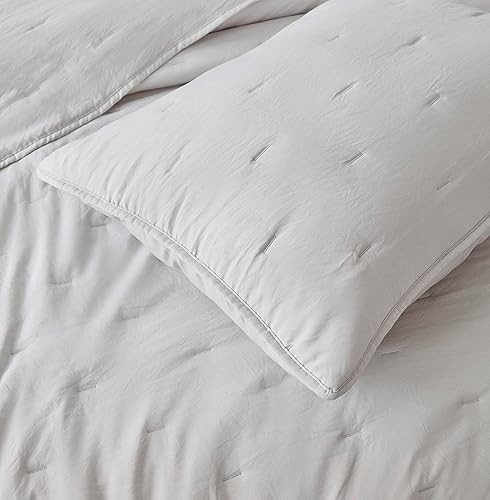 Miniatura 3 de Chezmoi Collection Marie - Juego de edredón bordado de línea de 3 piezas, juego de edredón ligero de microfibra lavada suave (King, gris claro)