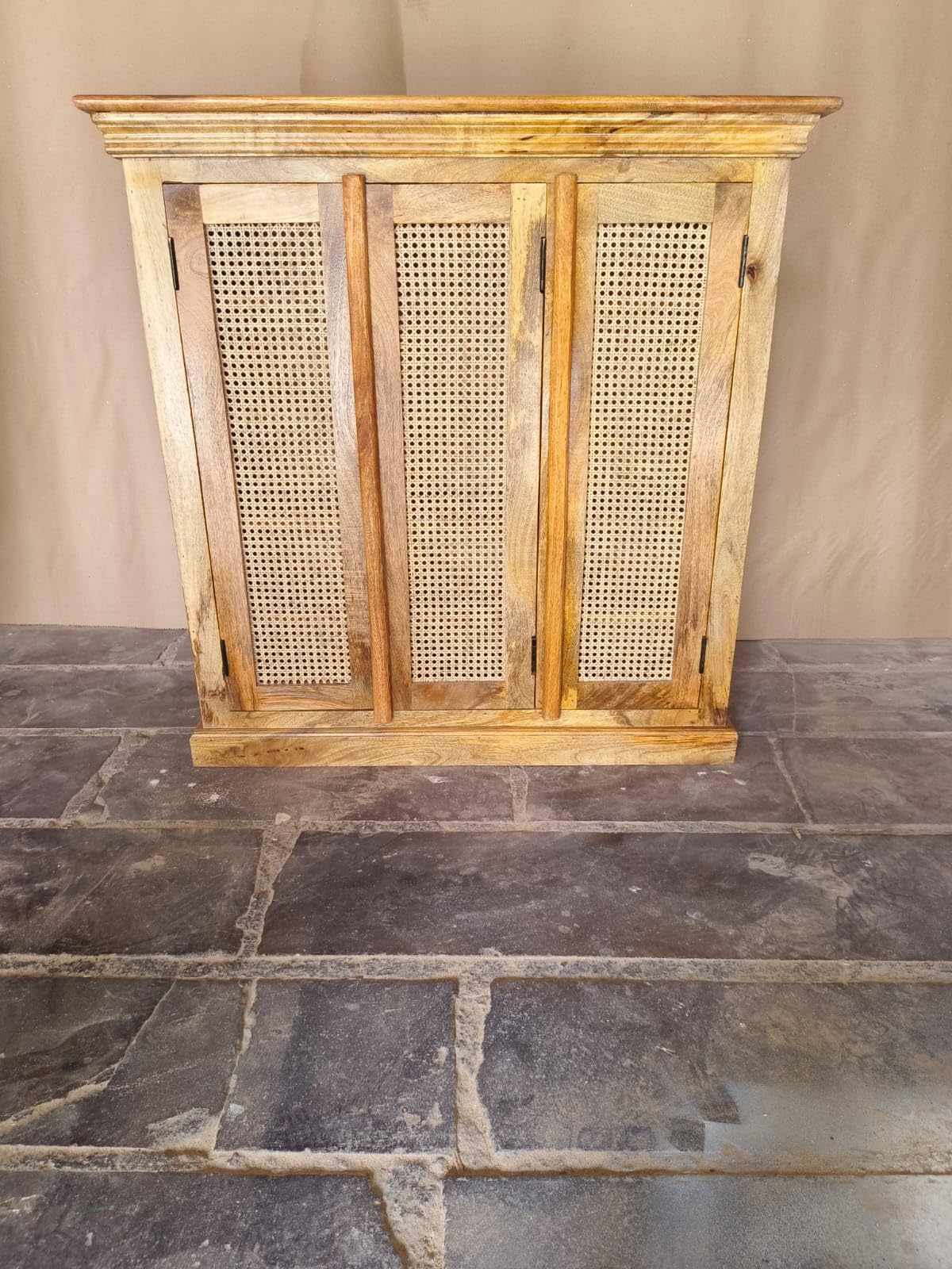 Solid Wood Storage Cabinet with Cane Doors | Handmade Wooden Sideboard Cabinet for Living Room, Bedroom & Dining Space | Rustic Natural Finish 100 * 30 * 102cm-image-42