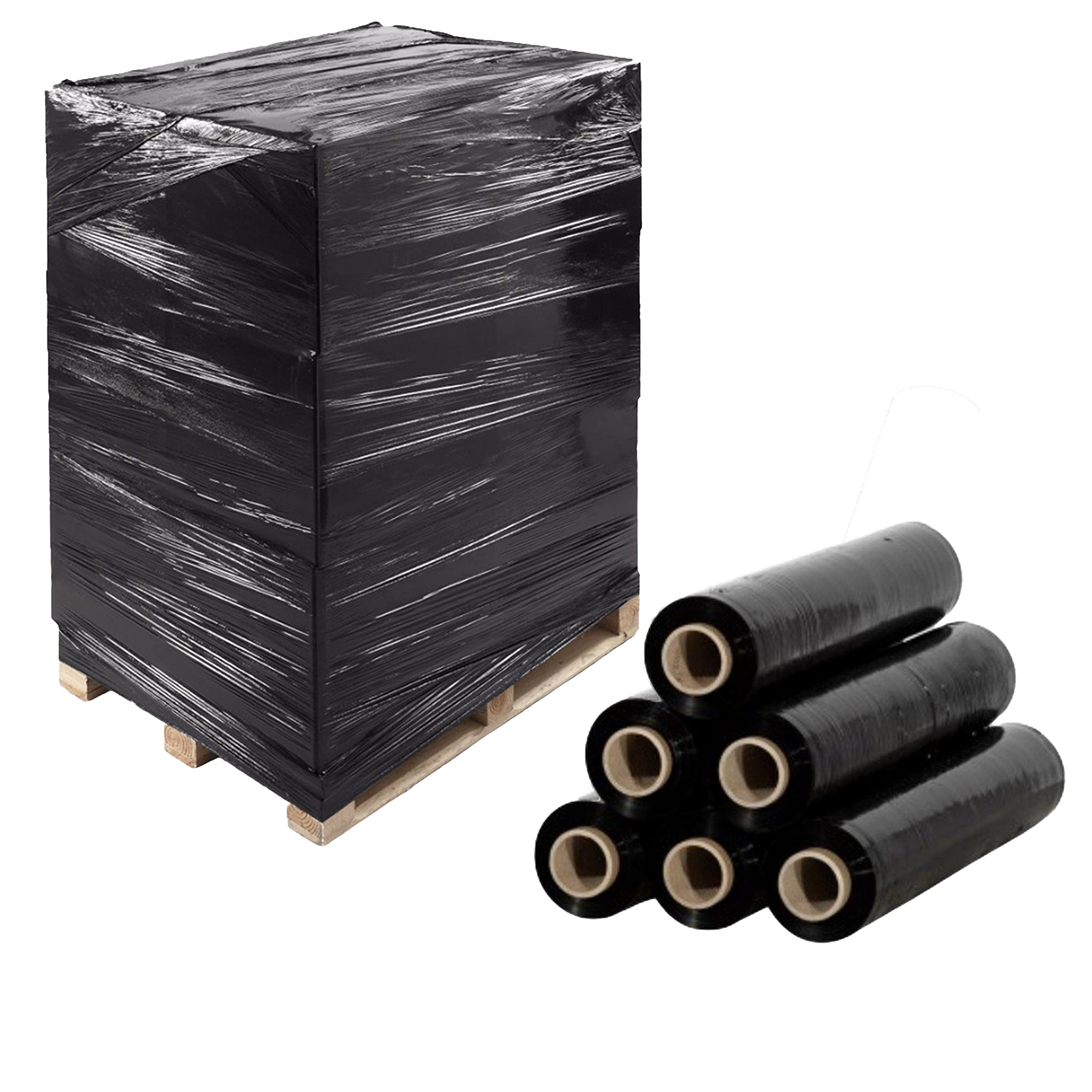 JECO - Lot de 6 bobines de film étirable manuel noir opaque 450mm x 300m 17µ rouleaux film extensible pré-étiré emballage palette colis déménagement