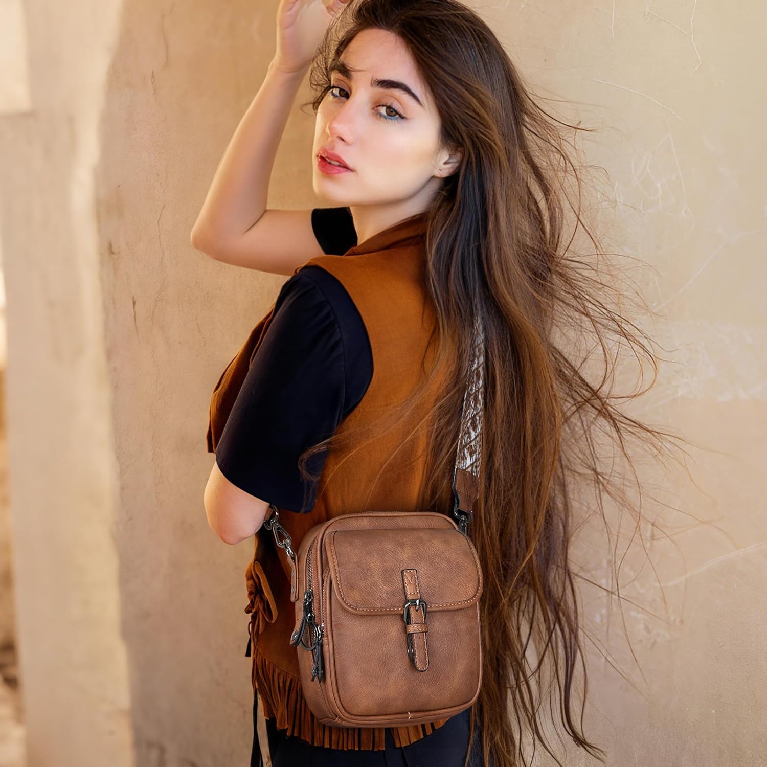 Leather Crossbody Bags for Women Small Messenger Bag Cell Phone Purse Shoulder Handbags with Rfid Card Slots - Image 2