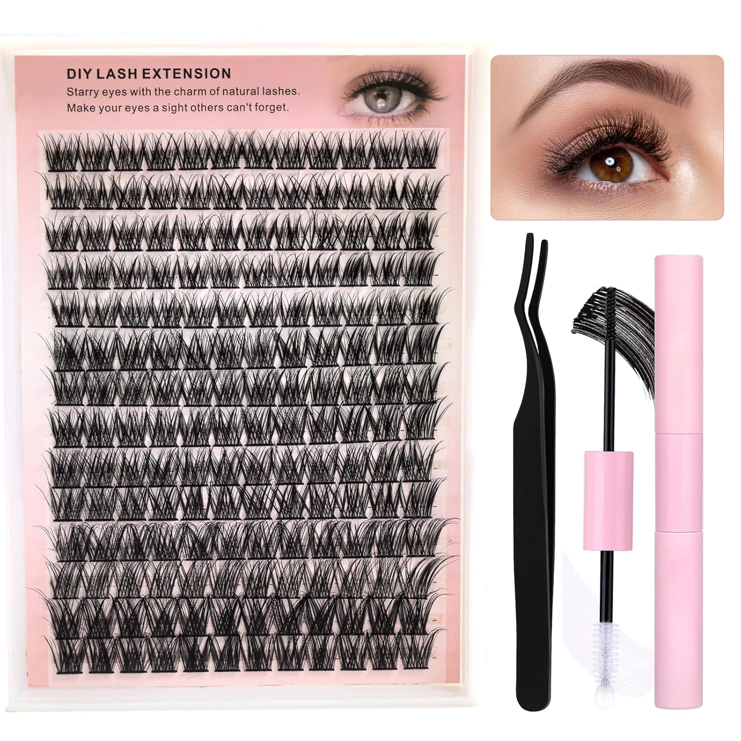 168pcs Individual False Eyelashes 8-16mm, Natural Lash Clusters Kit with Lash Bond&Seal, DIY Cluster Eyelash Extension Kit at Home, Halloween Christmas Dating Eyes Make Up, Gifts for Girls Womens