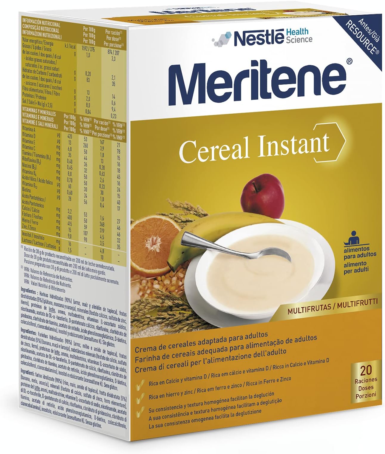 Meritene cereals with multi-fruit, 20 portions.
