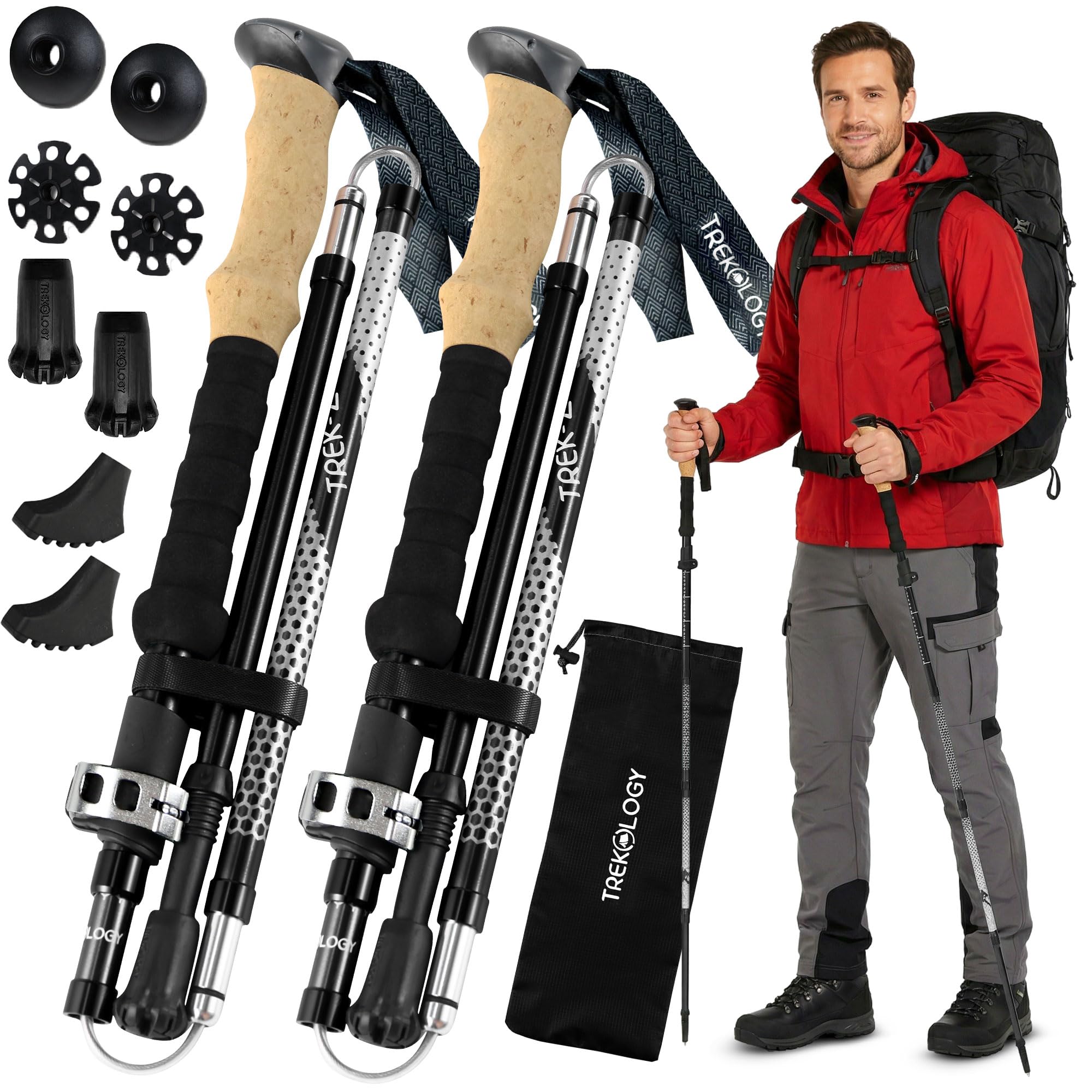 TREKOLOGY Walking Poles Women TREK-Z, Nordic Walking Poles for Men, Hiking Sticks for Men, Nordic Walking Sticks for Hiking Poles for Women Trekking Poles for Women Foldable Walking Stick Hiking Gear