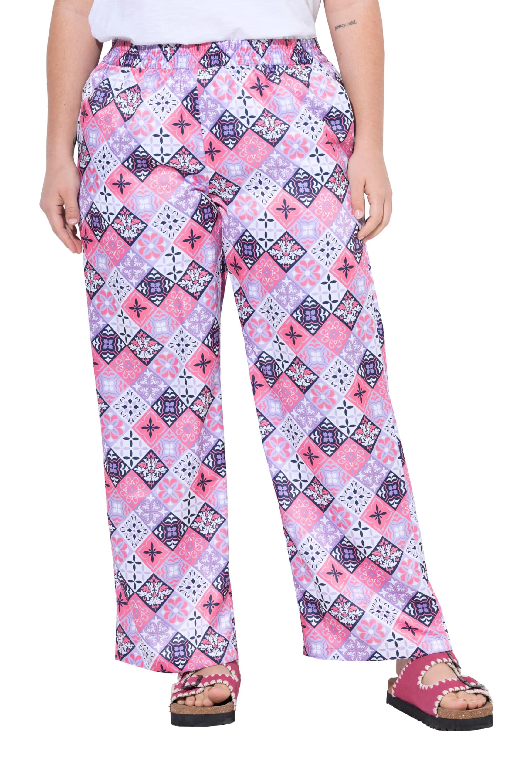 Angel of Style Damen große Größen Übergrößen Plus Size Hose, weites Bein, Satin mit Druck 841956