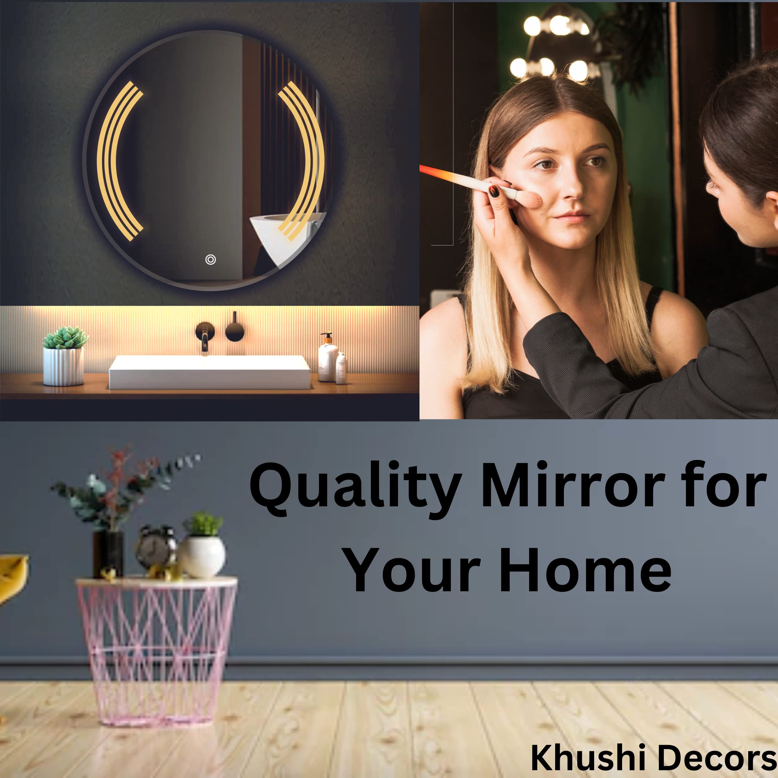 Khushi Decors LED Mirror Glass for Bathroom Wall - Decorative Home Decor Mirror for Bedroom, Living Room, Hall, Makeup Room, Washbasin (21x21 Inch Round TS3) 1