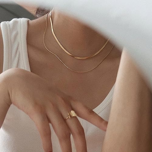Miniatura 2 de Pencros Gargantilla delicada, collar de cadena de serpiente relleno de oro de 14 quilates, collar de espiga ajustable simple para mujer
