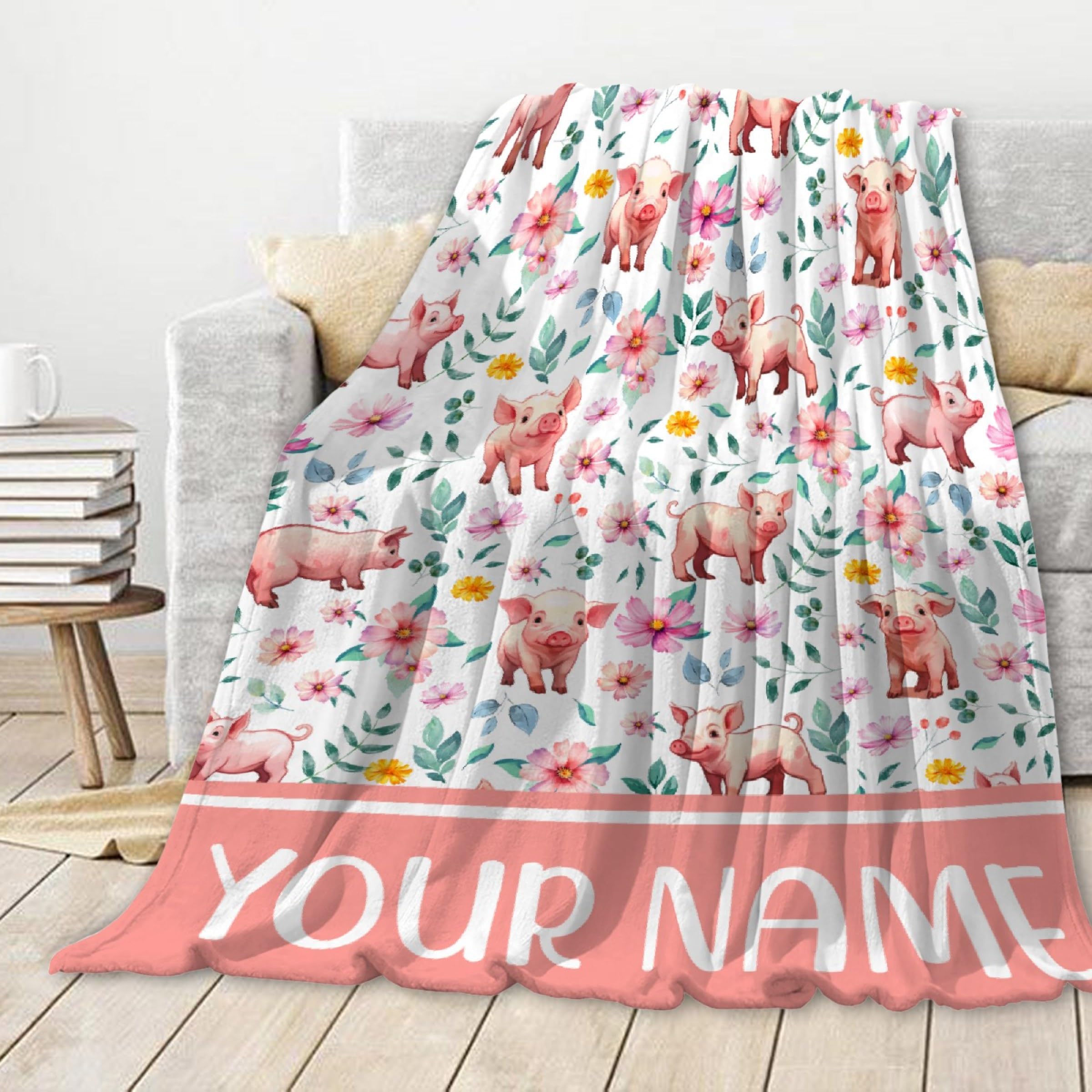 ZHONGKUI Personalized Pig Throw Blanket, Custom Swaddle Blanket for Kids, Toddler/Pet - 30