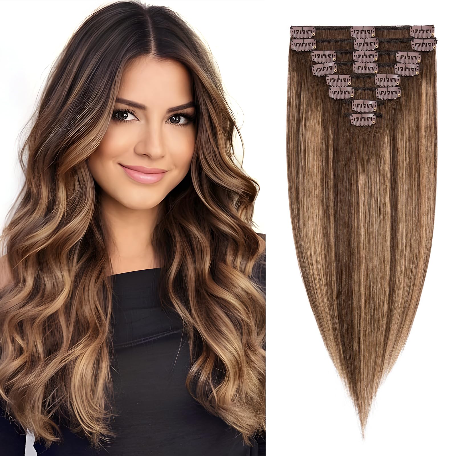 Elailite Real Hair Clip in Hair Extensions 100% Human Hair Remy Natural Hair Extension