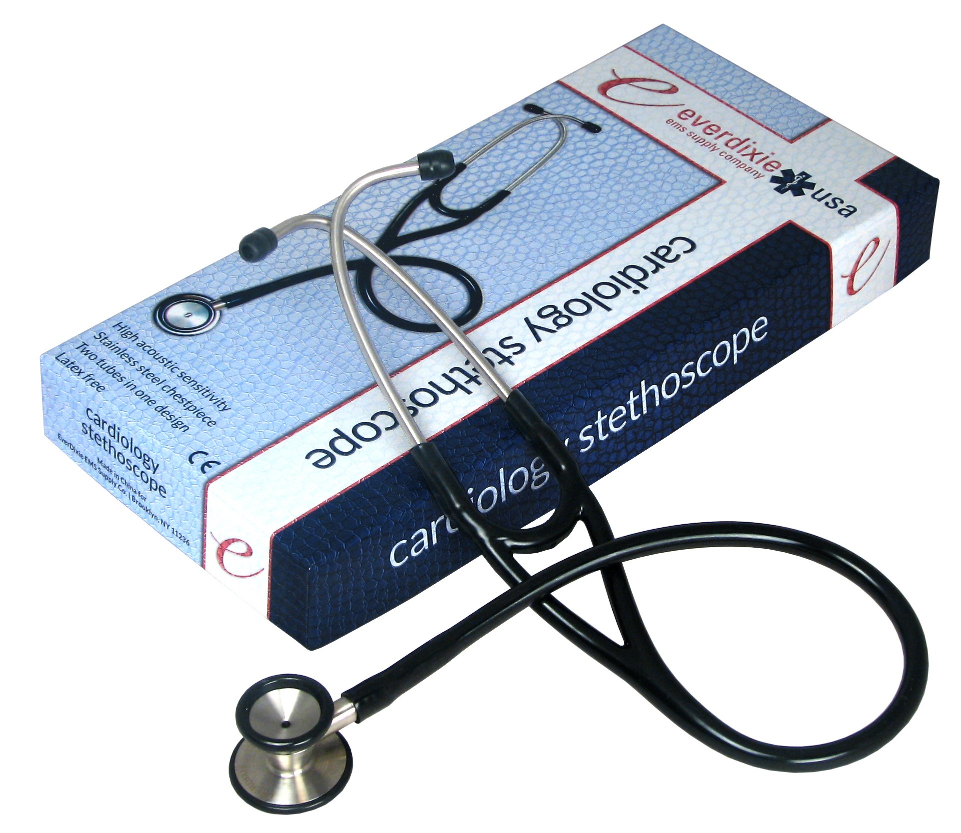 Dixie Ems Cardiology Stethoscope + Free Tag "Special Deal"-Black