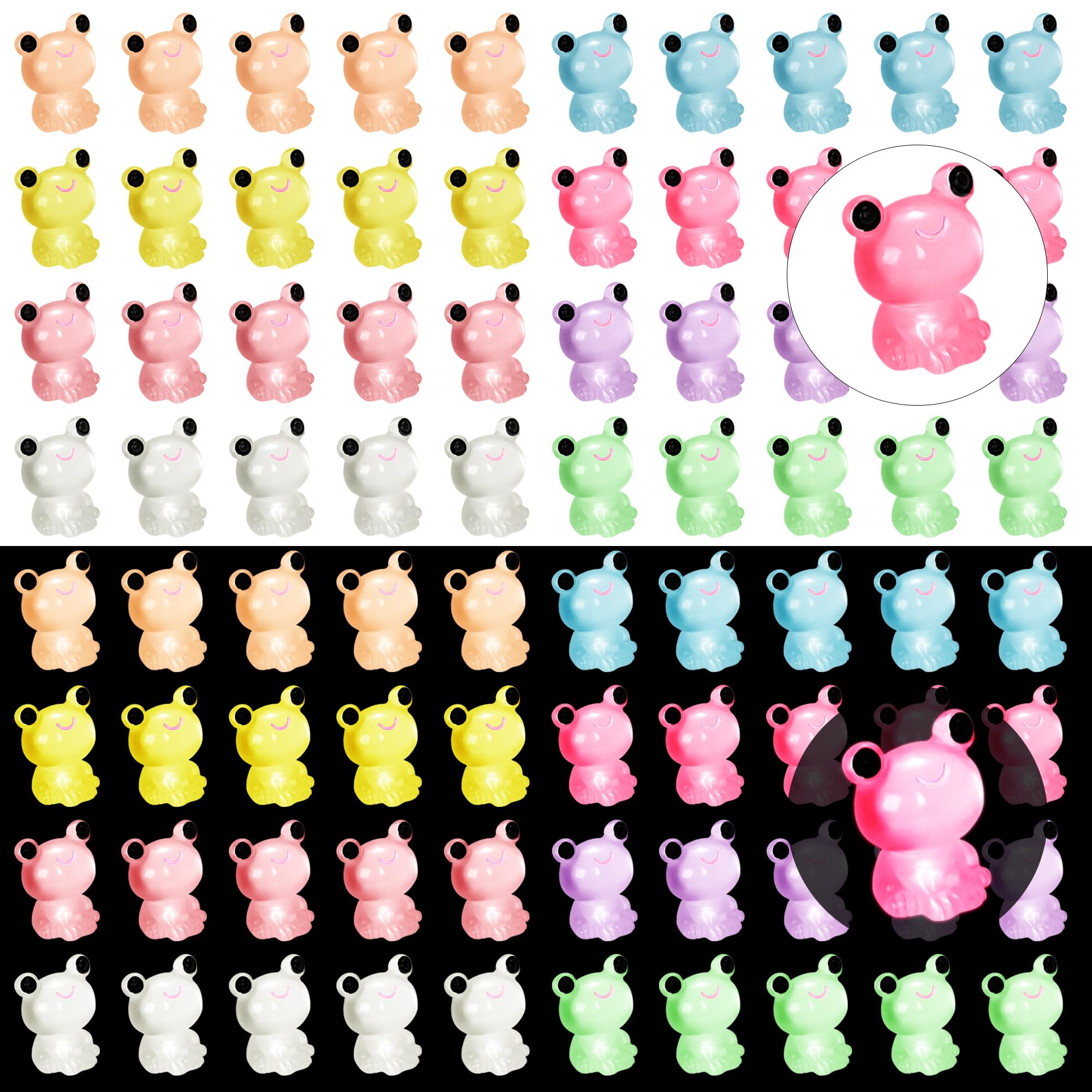 120 Pack Cute Luminous Mini Frog Figures, Resin Frog Glow in The Dark Mini Animal Ornaments for Garden Decor Miniature Figurines Frogs Landscape Crafts 8 Colors