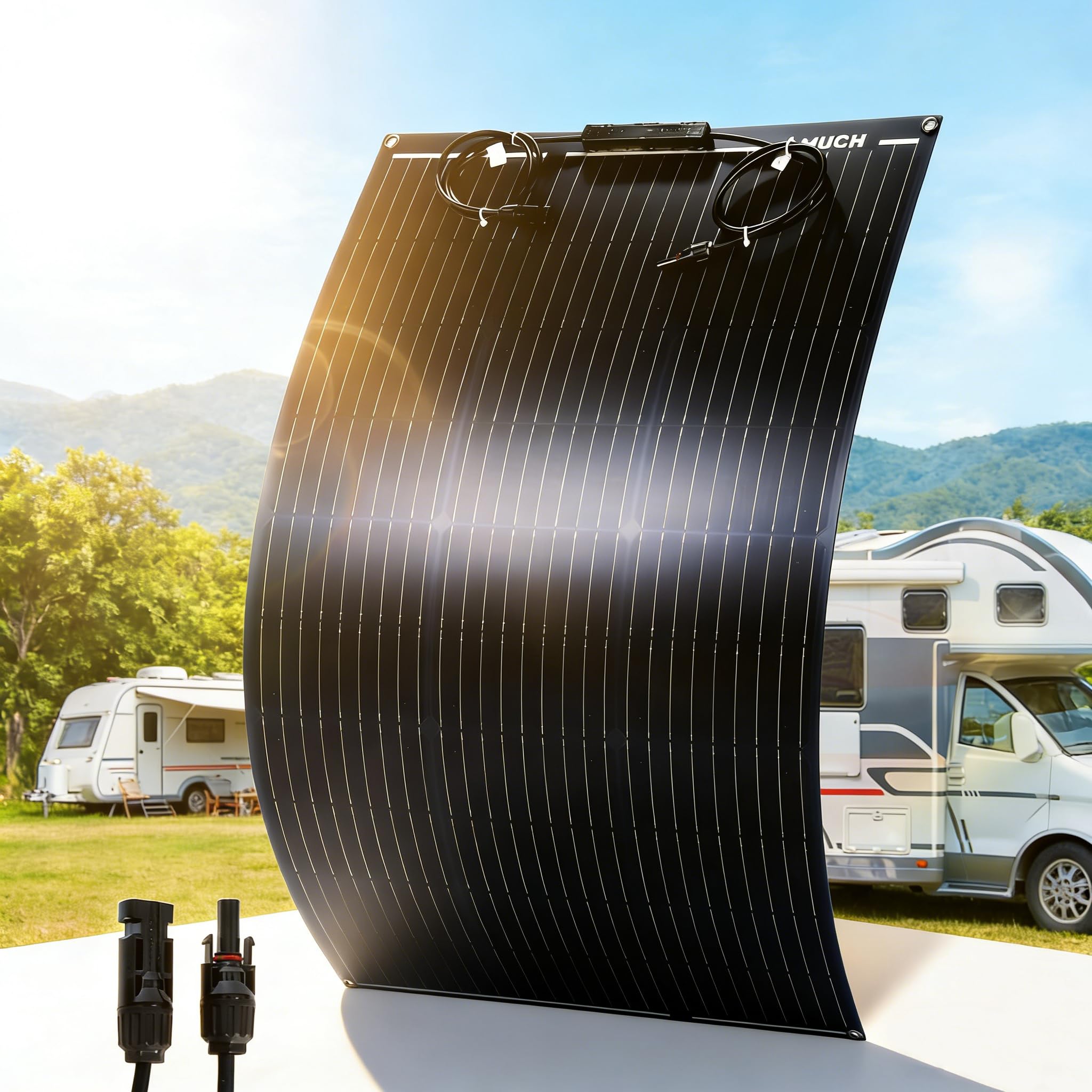 Panneau solaire semi-flexible 100 W 12 V monocristallin ultra flexible mono chargeur hors réseau pour bateau, camping-car, cabine, van, voiture, bateau, surfaces courbes