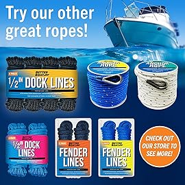 Boat Dock Lines, 1/2 Inch Braided Nylon Rope, 25 ft Mooring Marine Docking Lines with Loop, Navy Blue, 4 Pack