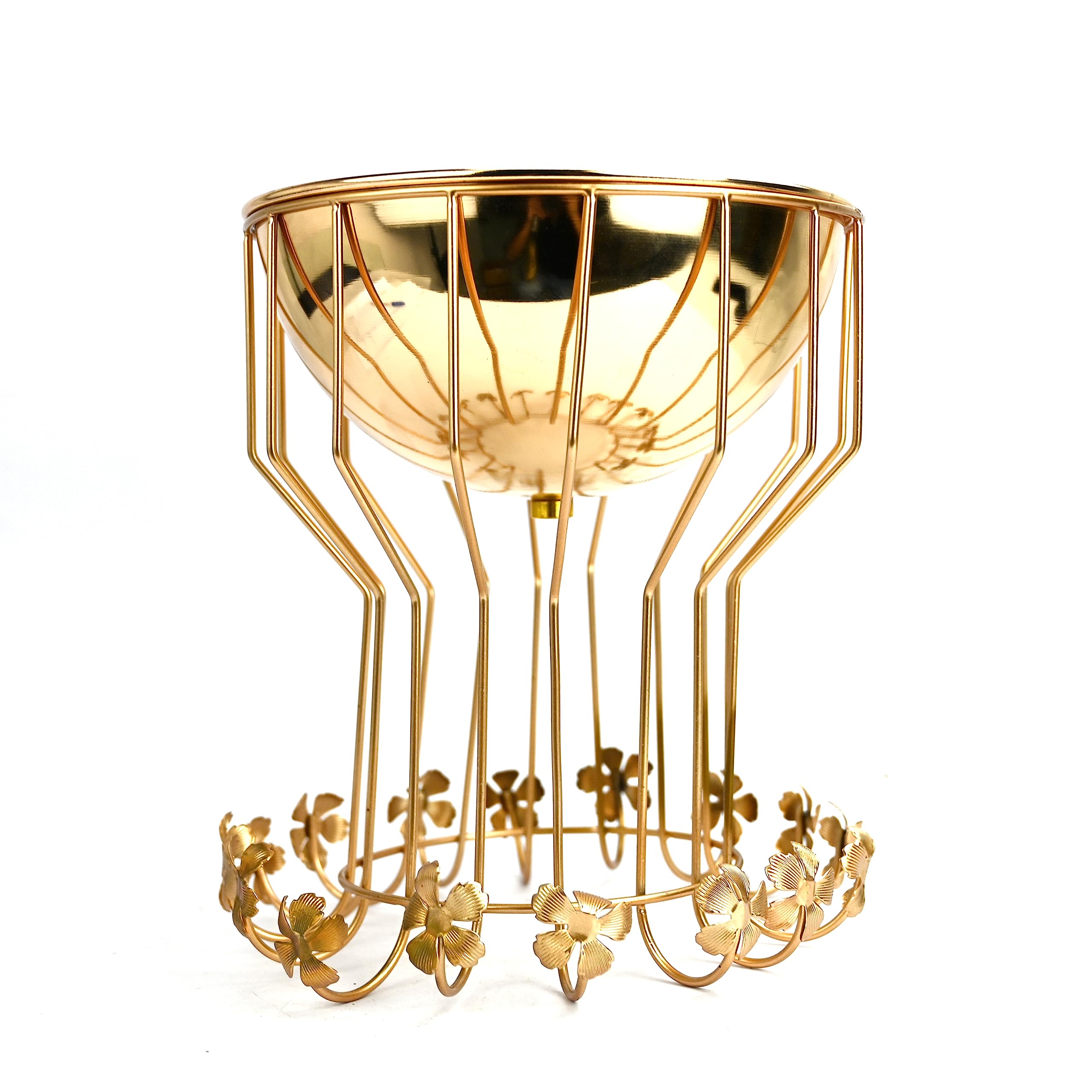 Golden Candle Bowl with Base for Table Setting/Metal Candle Holder with Long Stand/Fine Craftsmanship and Modern Centerpiece Décor/Metal Stands for Home Décor/Candle Stand Living Room and Bedroom