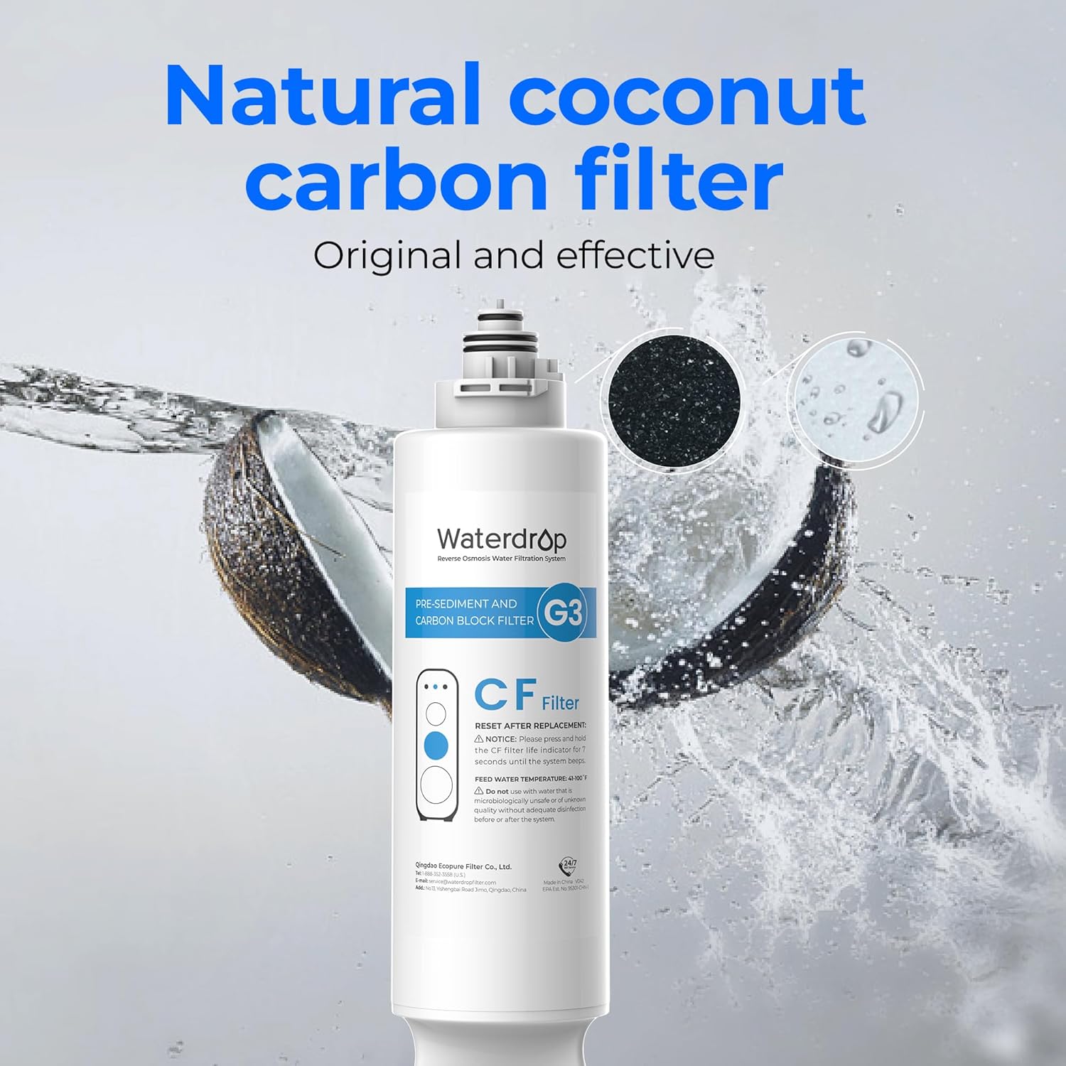 Waterdrop WD-G3-CF Filter,Replacement for WD-G3-W, WD-G3P600 and WD-G3P800-W Reverse Osmosis System, 6-month Lifetime, 3-Pack, Bundle