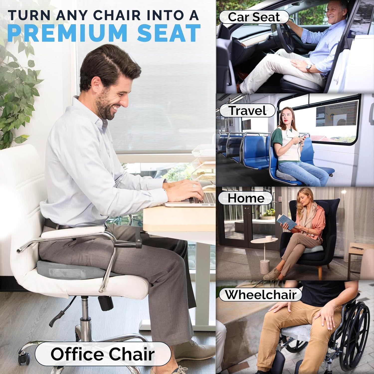 ComfiLife Cuscino antiscivolo in memory foam per coccige, per alleviare il mal di schiena, supporto per coccige, sciatica, postura sana, sedia da ufficio, seggiolino auto, viaggi, guida, sedia a
