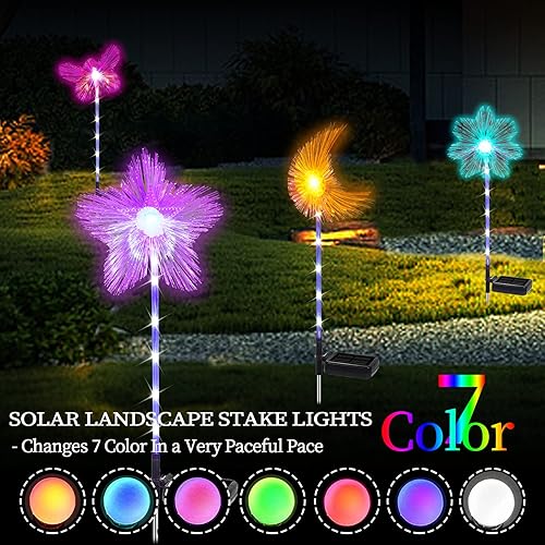 Miniatura 5 de TONULAX Luces solares de estaca de jardín, luces RGB de microfibra que cambian de color, luces solares para caminos, luces solares para exteriores,