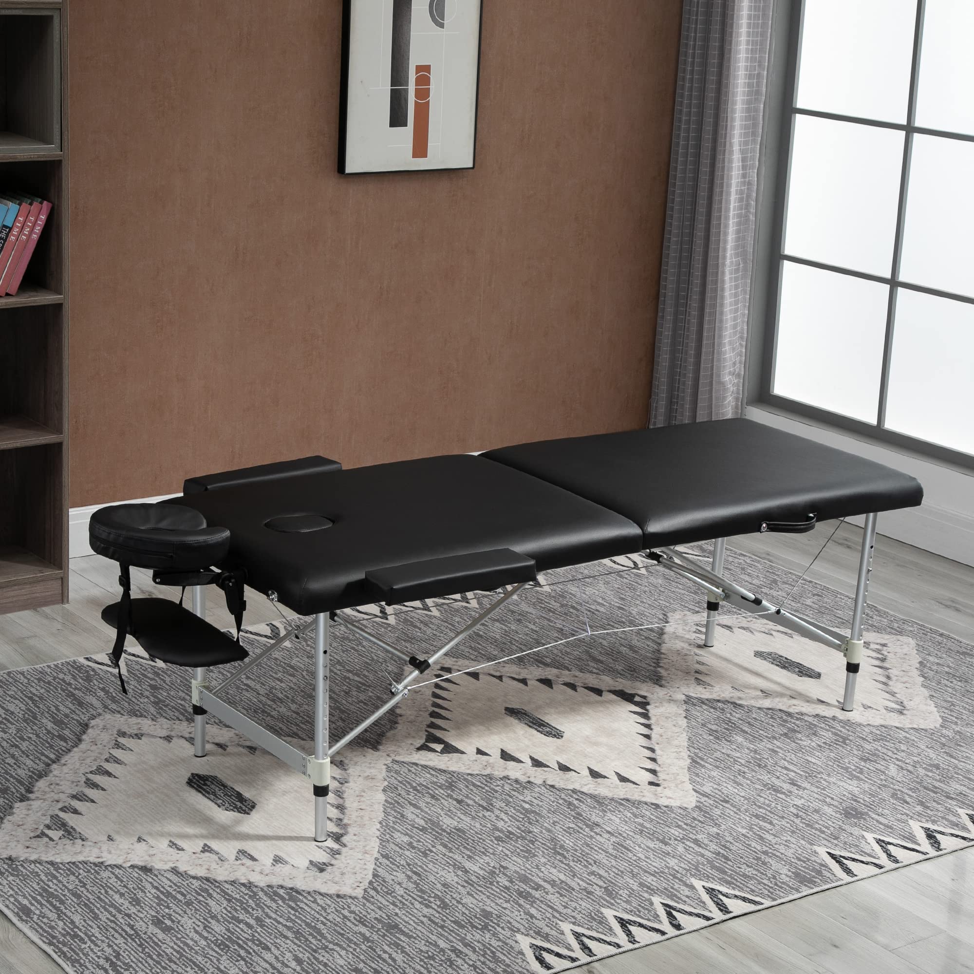 HOMCOM Table de Massage Pliante cosmétique lit de Massage Portable Charge Max. 225 Kg Hauteur réglable Cadre en Alliage d'aluminium Noir