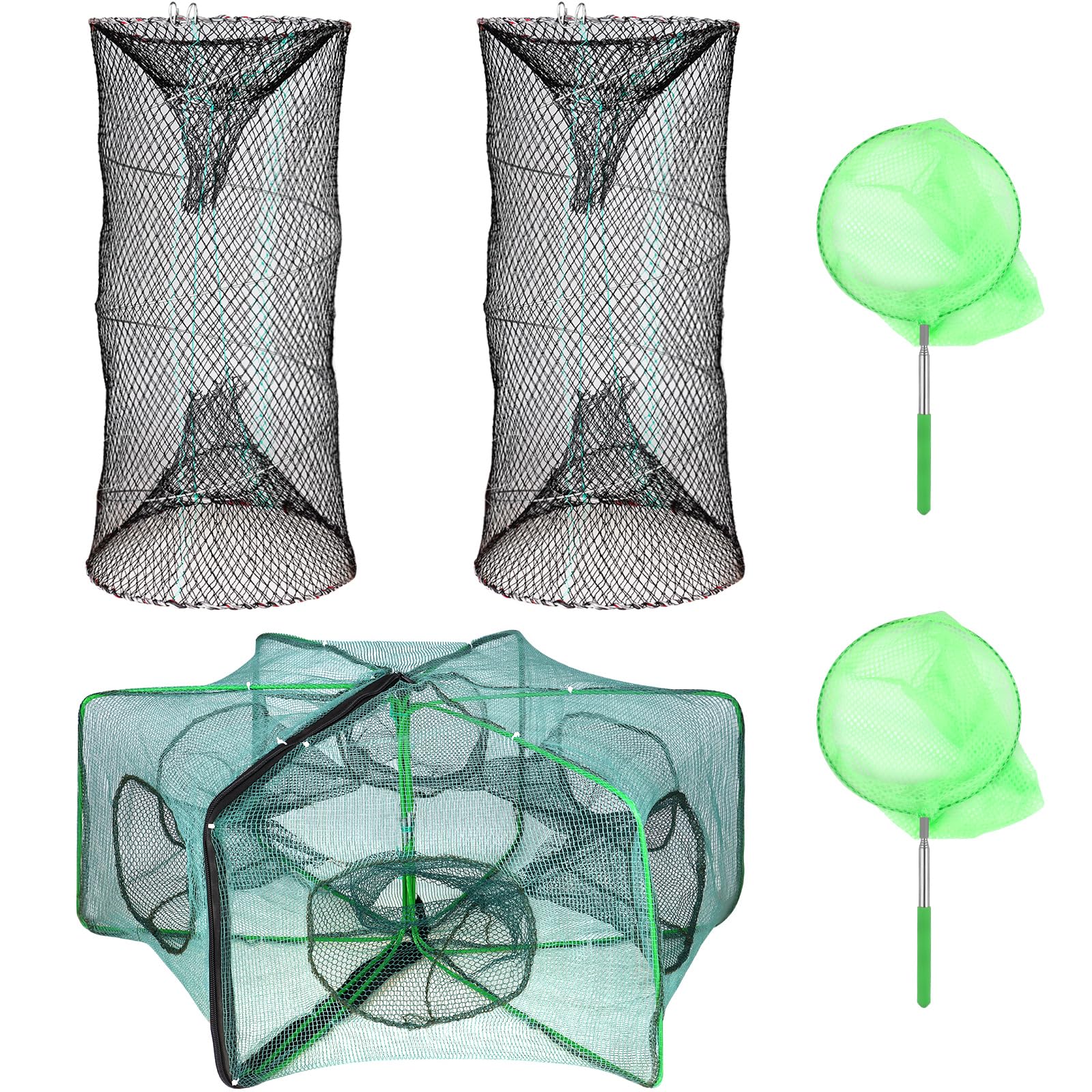 5PCS Fishing Bait Trap Minnow Trap Foldable Fishing Trap Cylindrical Hexagon Crawfish Fishing Net Trap Portable Folded Fishing Accessories