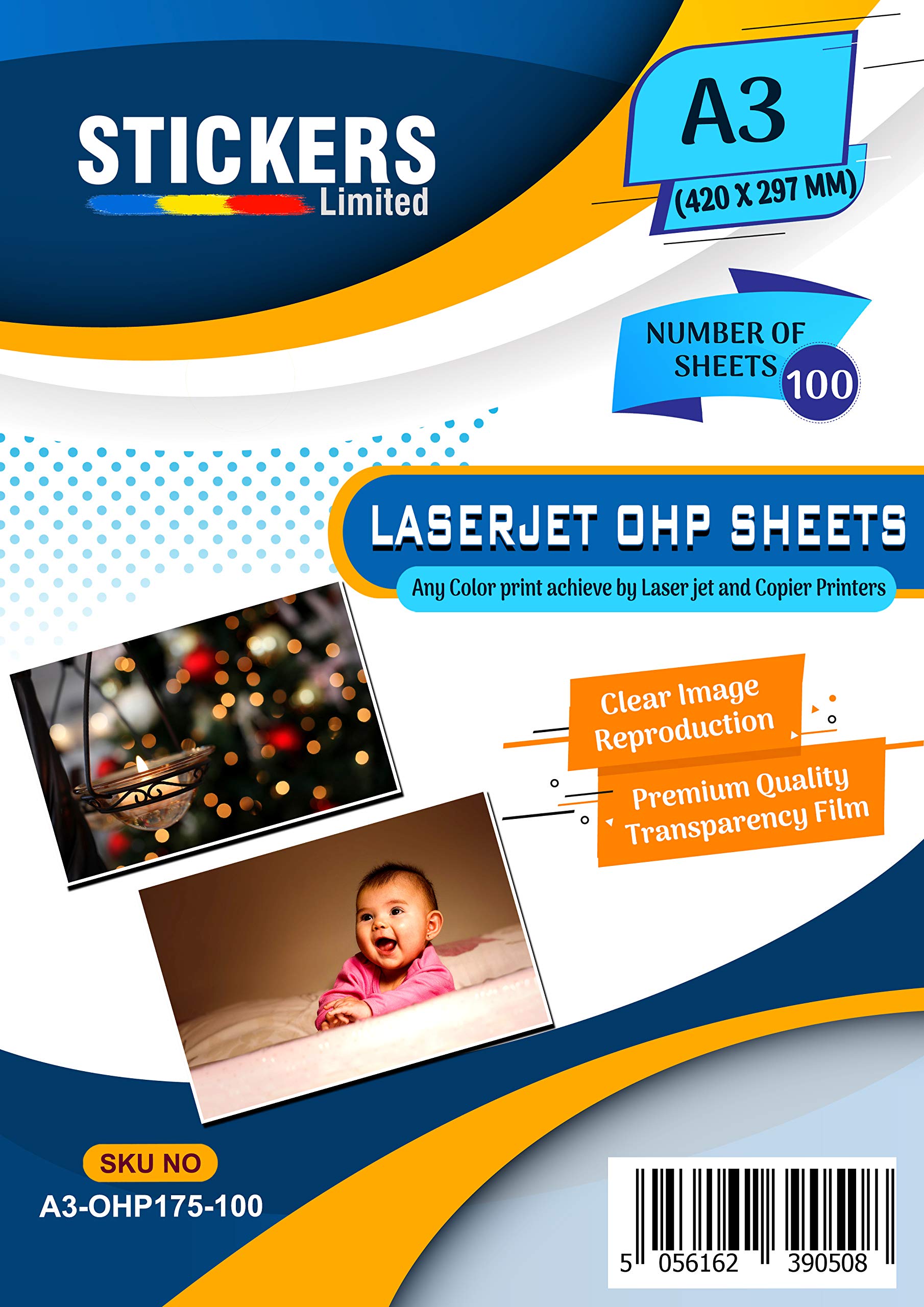 100 Sheets A3 of Overhead Projector Film or Clear 100 Mic OHP Translucent Sheets for Color LaserJet, Copier Printers #A3-LO175-100 Sticker Limited