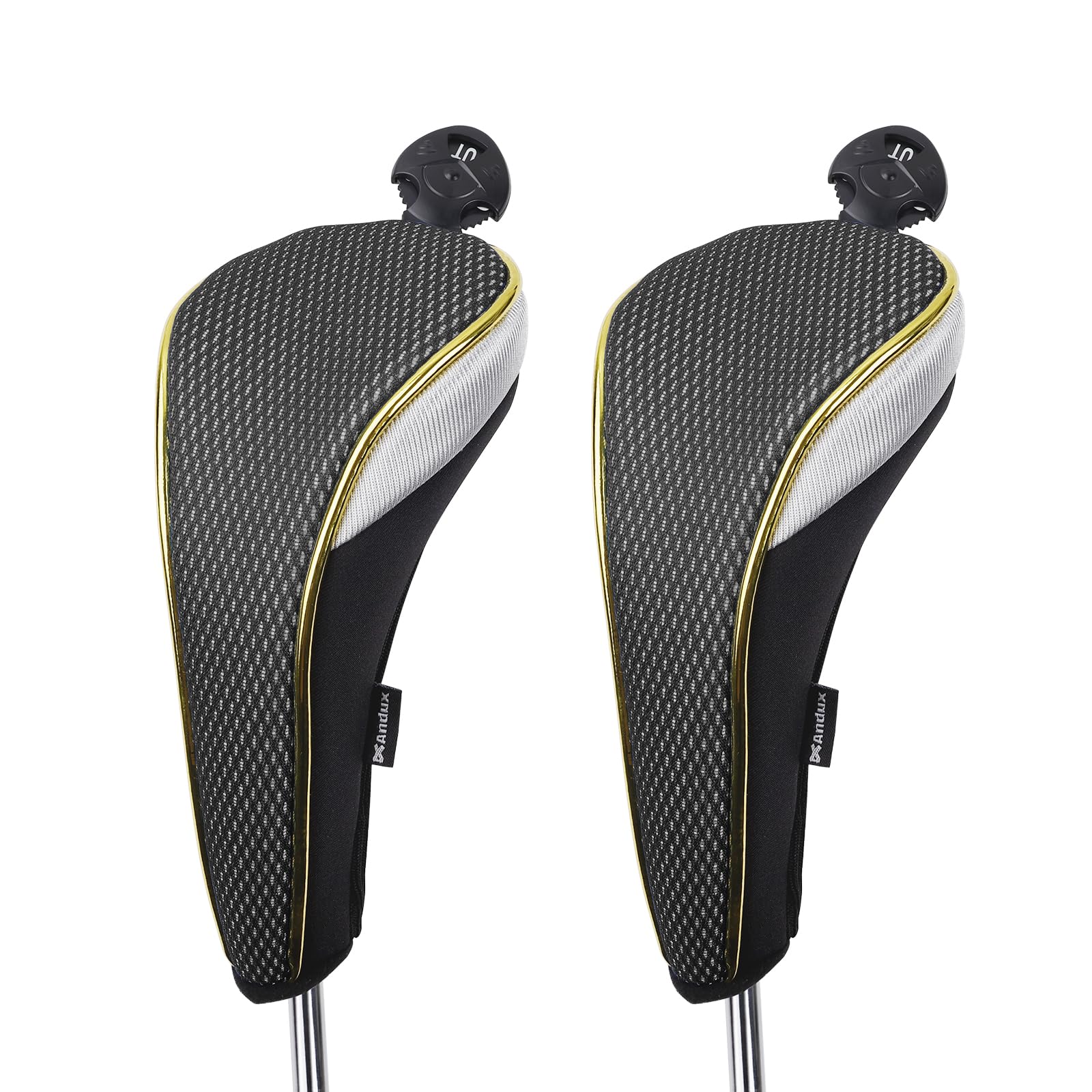 Andux 2Pcs/Set Gold Golf Hybrids Club Head Covers with Dial No. Tag MT/HY10 (Black)