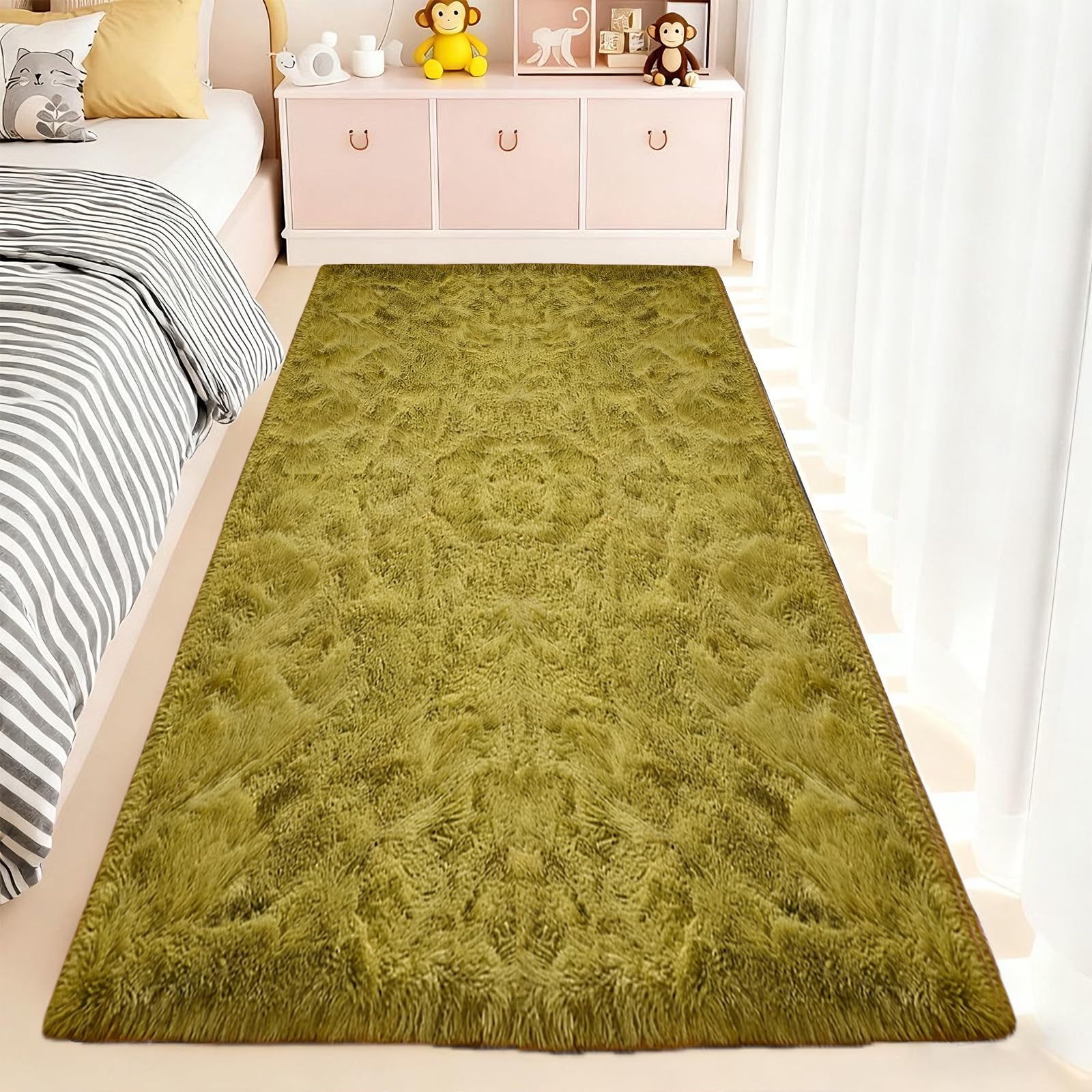 Tapis salon shaggy vert pour une chambre cosy et chaleureuse