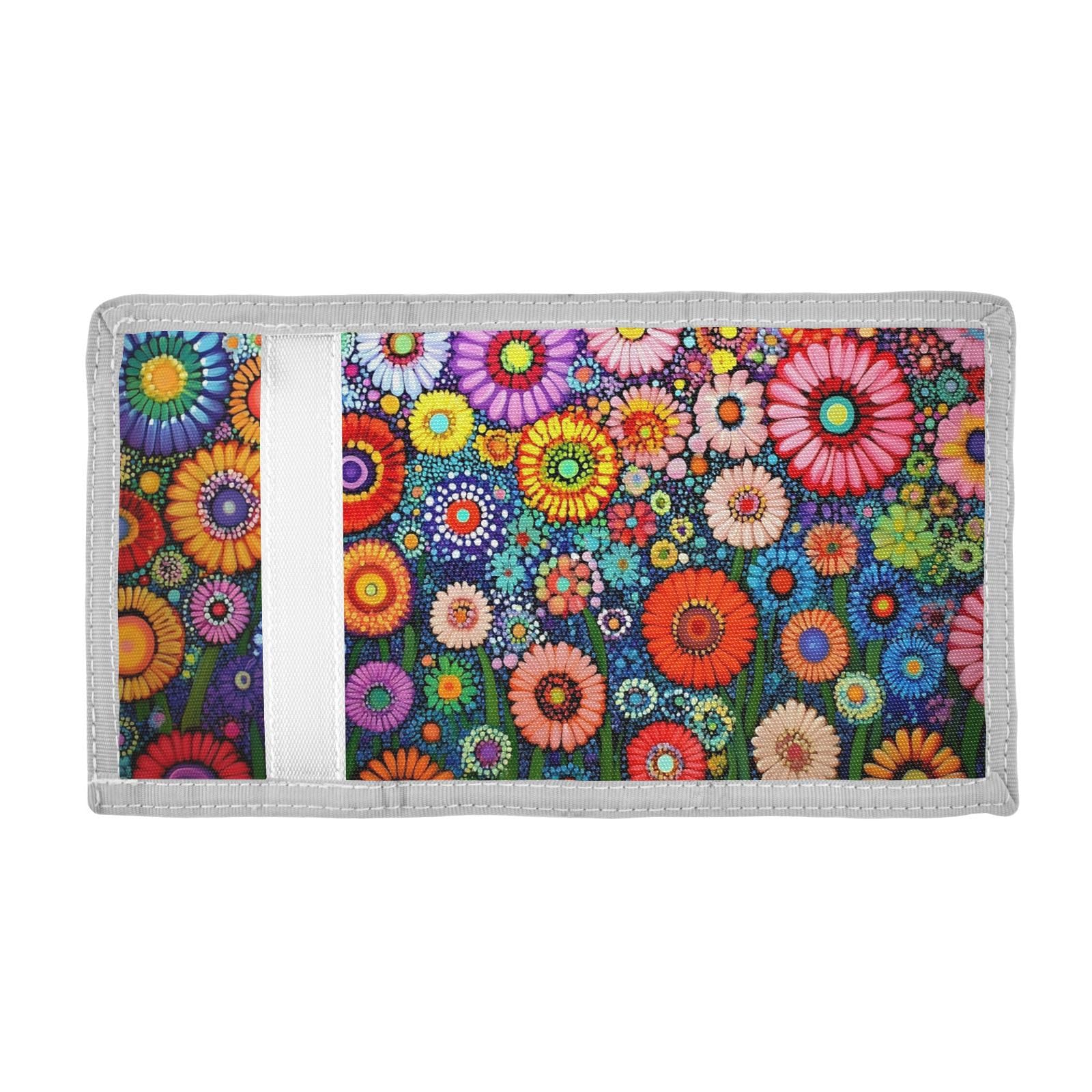 FOLIOSA Colored Flowers Kids Wallet for Boys Girls Youth, Compact Fabric 4.9×2.9 in