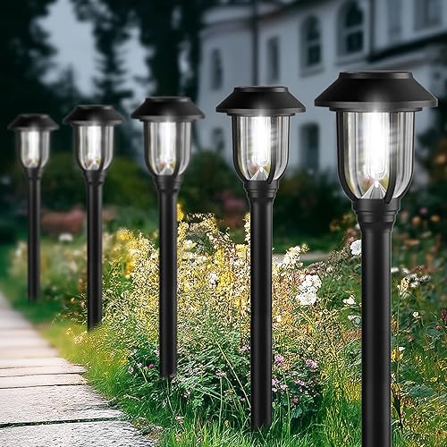 Miniatura 10 de Paquete de 12 luces solares para caminos al aire libre, luces solares para exteriores, impermeables, encendido/apagado automático, luces solares de
