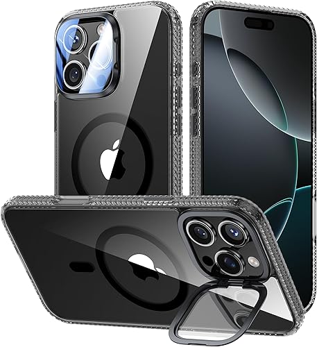 Miniatura 25 de Funda para iPhone 14 Pro de 6.1”, cubierta para cámara con soporte, protector de lente de cámara 9H, compatible con MagSafe, a prueba de golpes de