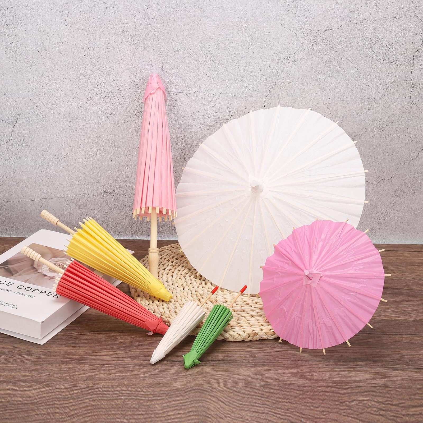 QUARKZMAN 6 Pezzi Ombrelli Di Carta 23.6" Ombrello Parasole Di Carta Fai Da Te Ombrelli Dipinti A Olio Per Fotografia Decorazioni Artigianali Matrimonio Feste Decorazione Rosso Rosa