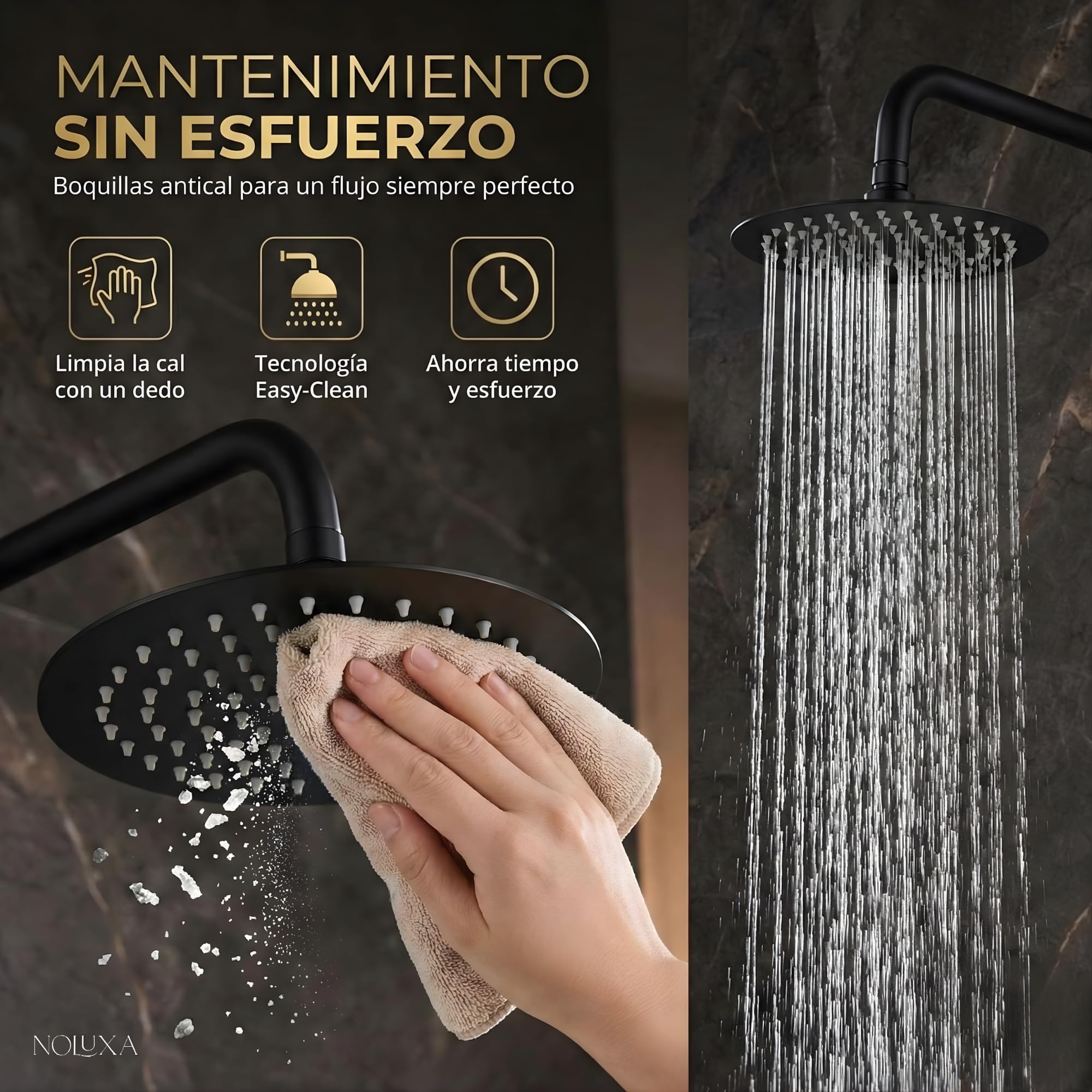 IMEX - Ducha Empotrada Negra Monomando | Conjunto de Grifería Empotrado con Rociador Antical Efecto Lluvia | Columna Ducha Empotrada con Grifo en Latón y Acero Inox S.304 (SIN ALCACHOFA)