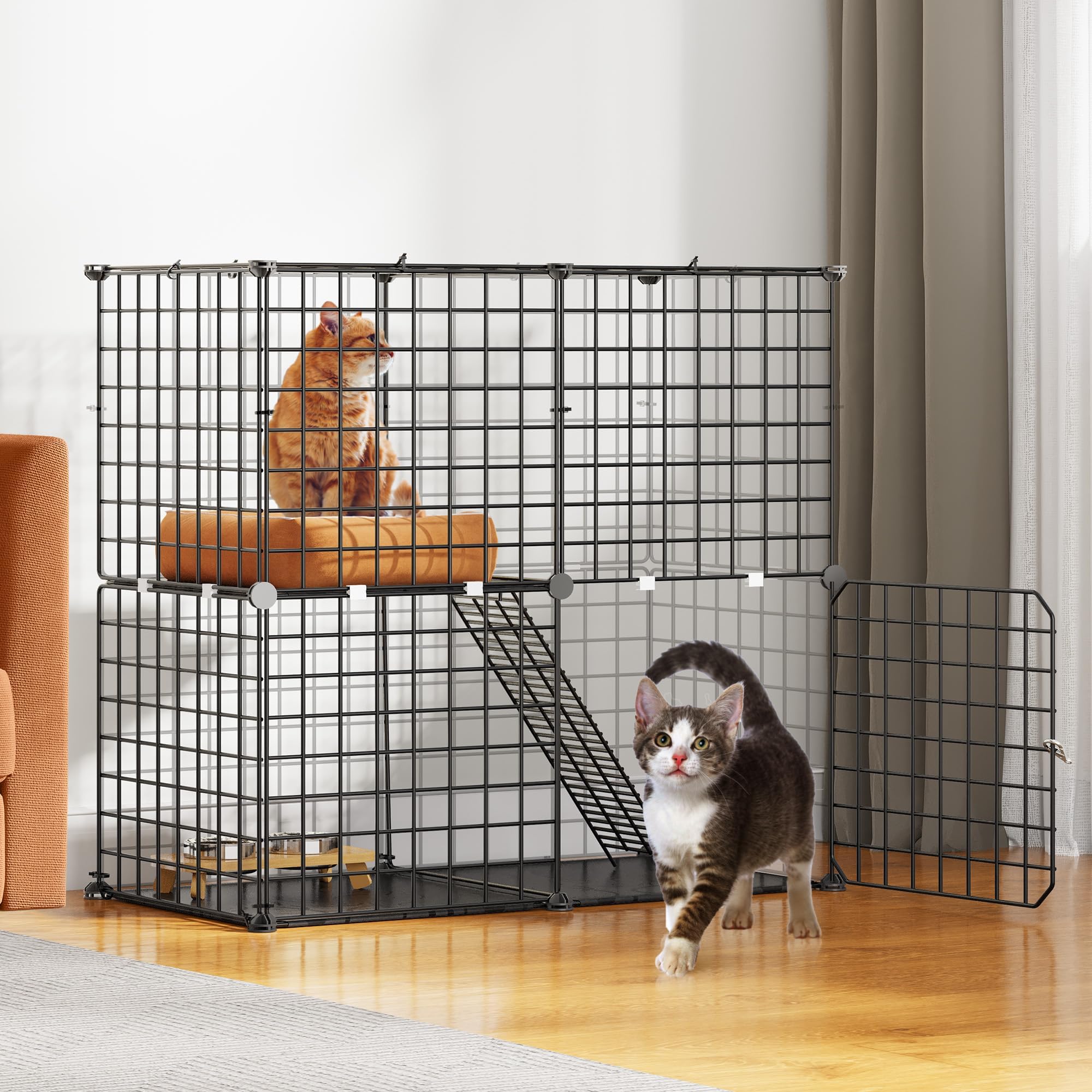 YITAHOME Indoor Cat Cage 2 Tier Kitten Cage House Outdoor Cat Enclosure Ferret Cage DIY Pet Playpen Detachable Metal Kennel for Small Animal, Kitty, Bunny, rv Travel, Camping