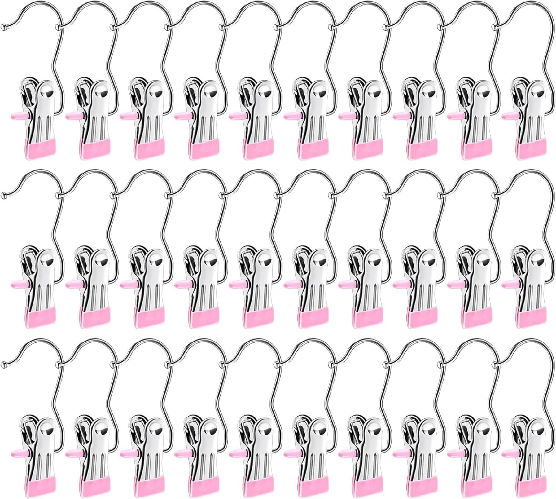 Preocea Pink Boot Hangers For Closet,30 Pack Laundry Hooks With Clips, (Pink)