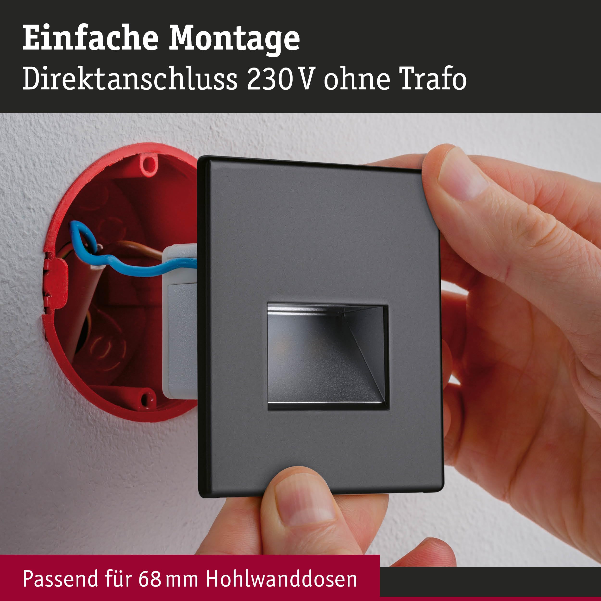 Paulmann 5223 Set LED Wandeinbauleuchte Edge 3er-Set eckig 80x5 mm 3x1,2W 3x50lm 230V 2700K Schwarz matt