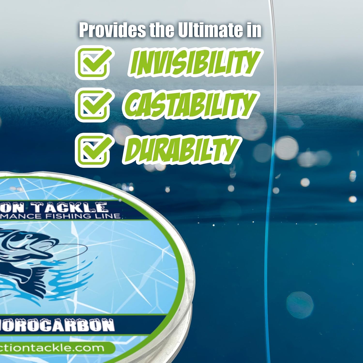 Reaction Tackle Ice Fishing Fluorocarbon Line - Fast Sinking, Abrasion Resistant, Low Visibility Leader and Main Line for Panfish, Trout, Walleye and Bass