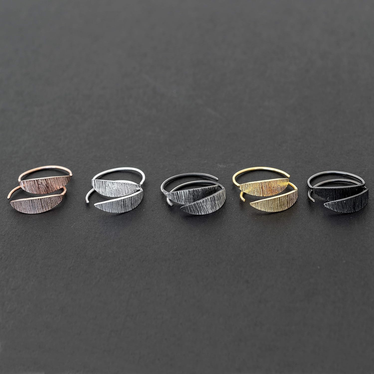 Ridged C-Shape Hoop Earrings in 925 Sterling Silver, Textured Surface, Hypoallergenic and Nickel-Free - Handmade by Emmanuela