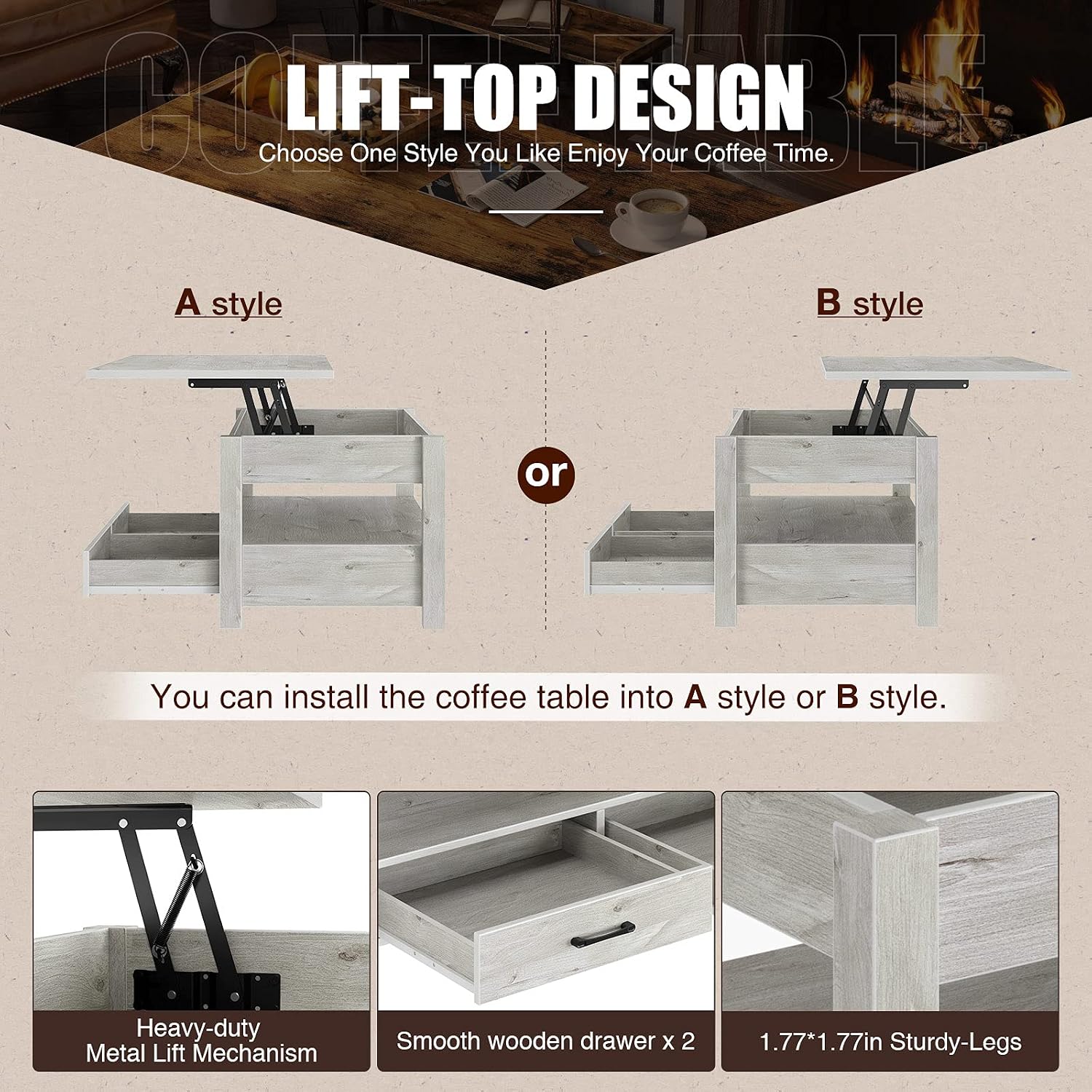 Buy Rolanstar Coffee Table, Lift Top Coffee Table with Drawers and ...