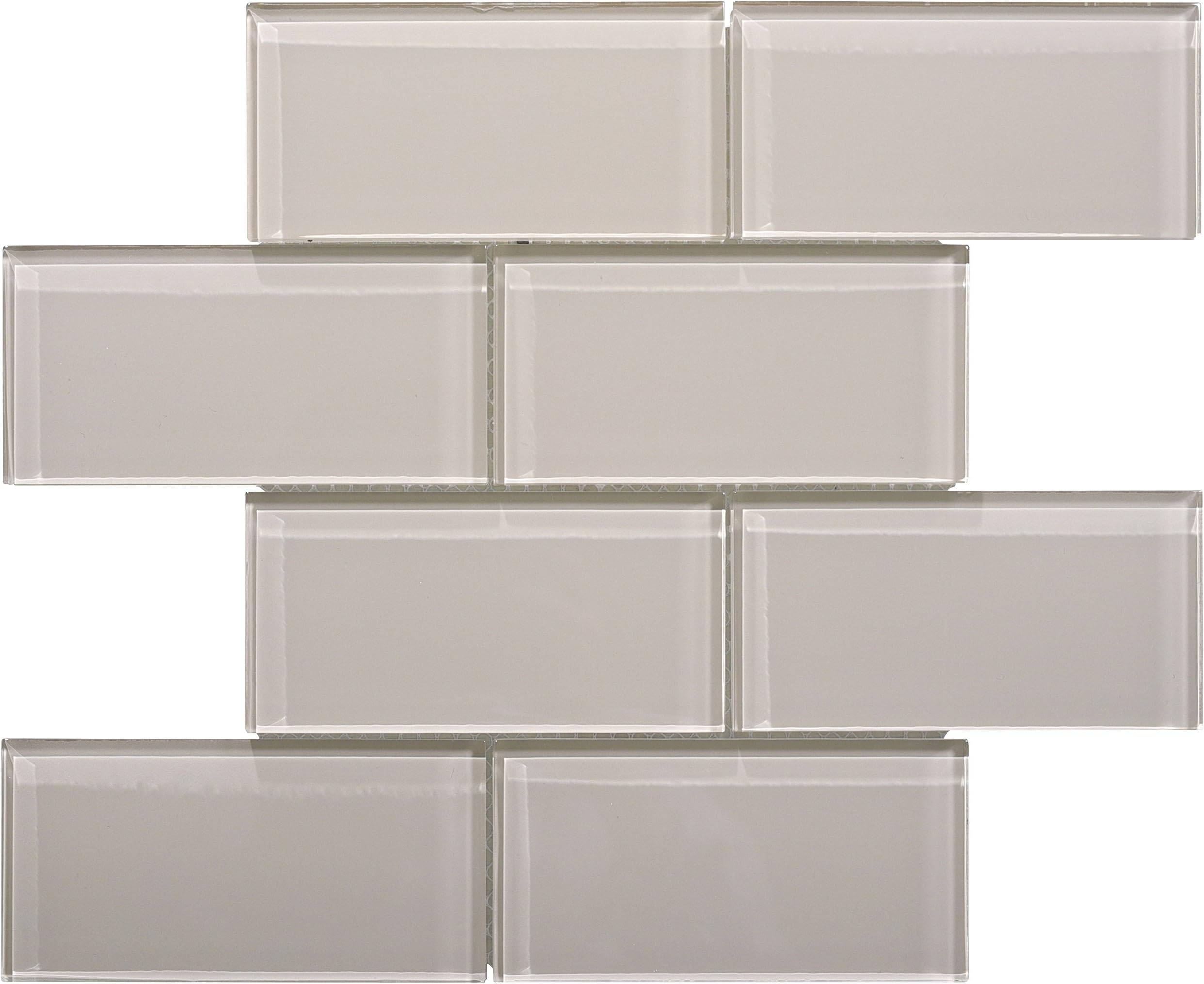 WS Tiles: 3" x 6’’ Subway/Brick Icy Gray Glass, Backsplash, Mesh-Mounted Tile for Kitchen & Bathroom - 12 in x 12 in x 8mm - Pack of 5 Sheets