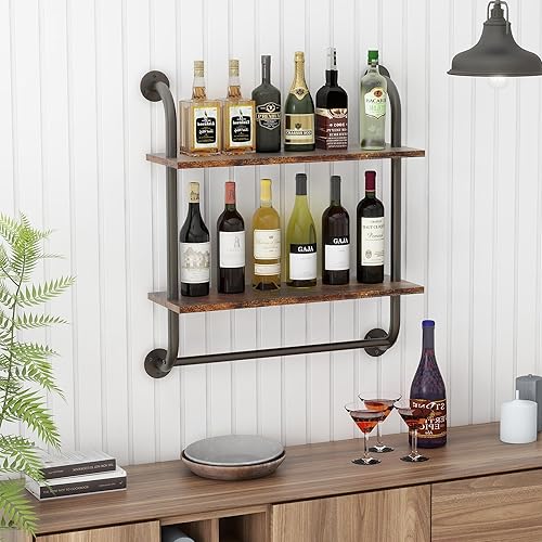 Miniatura 2 de Estantes de baño grises de 2 niveles sobre el inodoro de 24 pulgadas, estantes industriales con toallero, estantes de madera rústica para montaje en