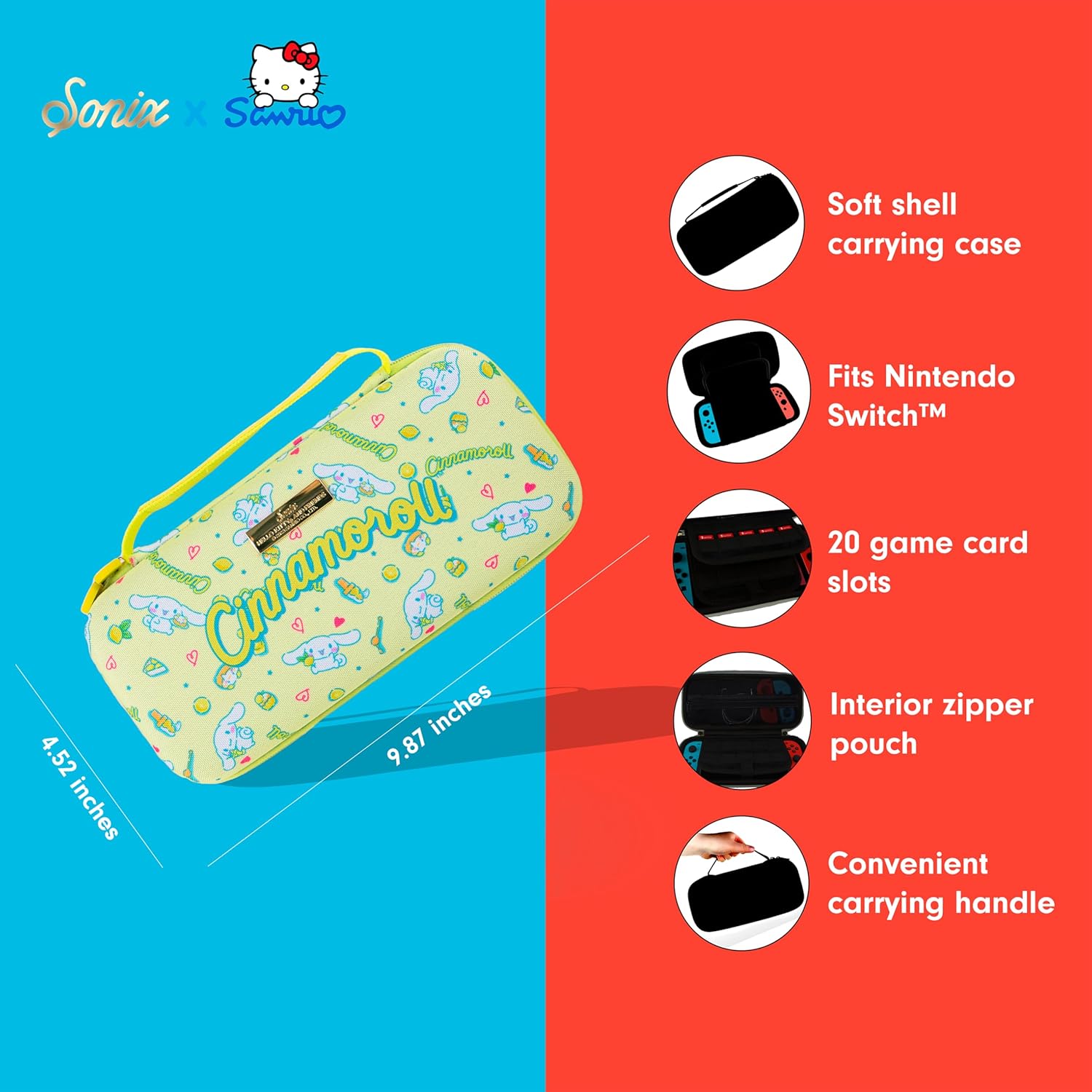 Sonix x Sanrio Carrying Case for Nintendo Switch 1, Protective Travel Case | Cinnamoroll Lemon and Sweets - Image 7