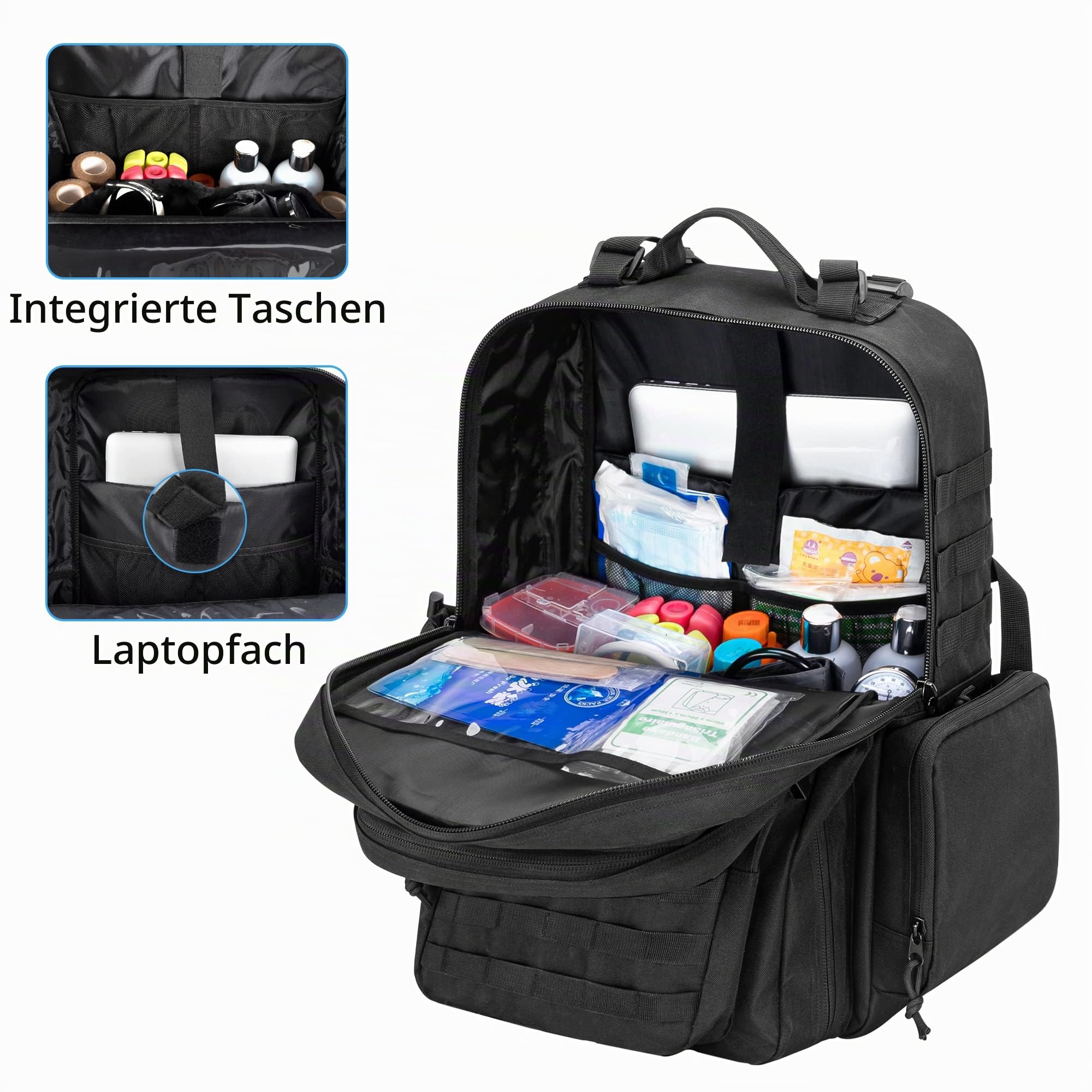 Damero Taktischer Rucksack, Trauma, leer, Molle Bag First Aid Bug Out Medizinische Taktiktasche für Camping, Schwarz